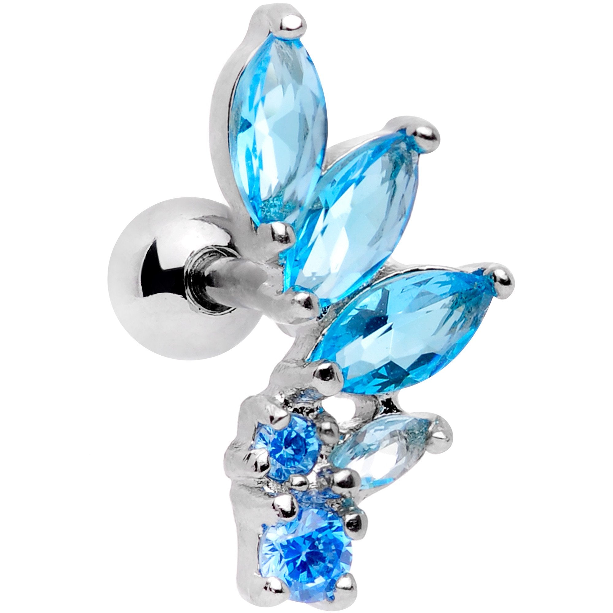 16G 1/4 Aqua Gem Dewdrop Cluster Cartilage Tragus Earring