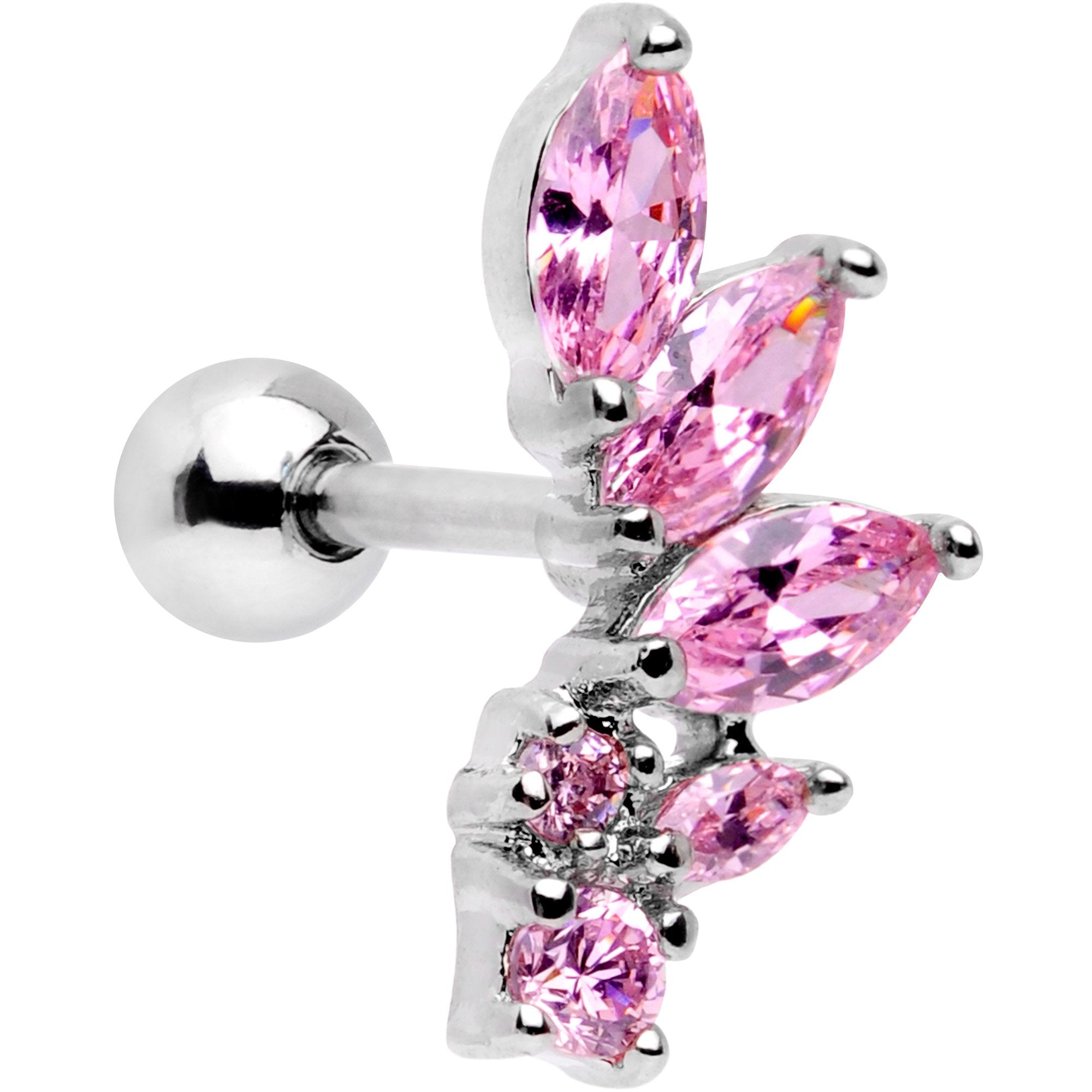 16G 1/4 Pink Gem Dewdrop Cluster Cartilage Tragus Earring