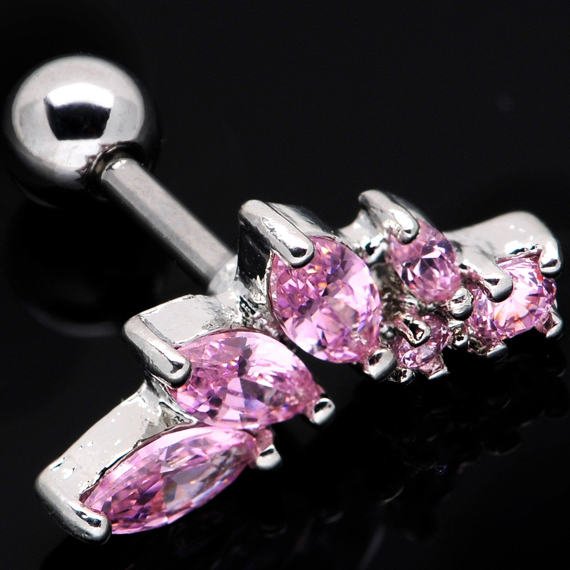 16G 1/4 Pink Gem Dewdrop Cluster Cartilage Tragus Earring