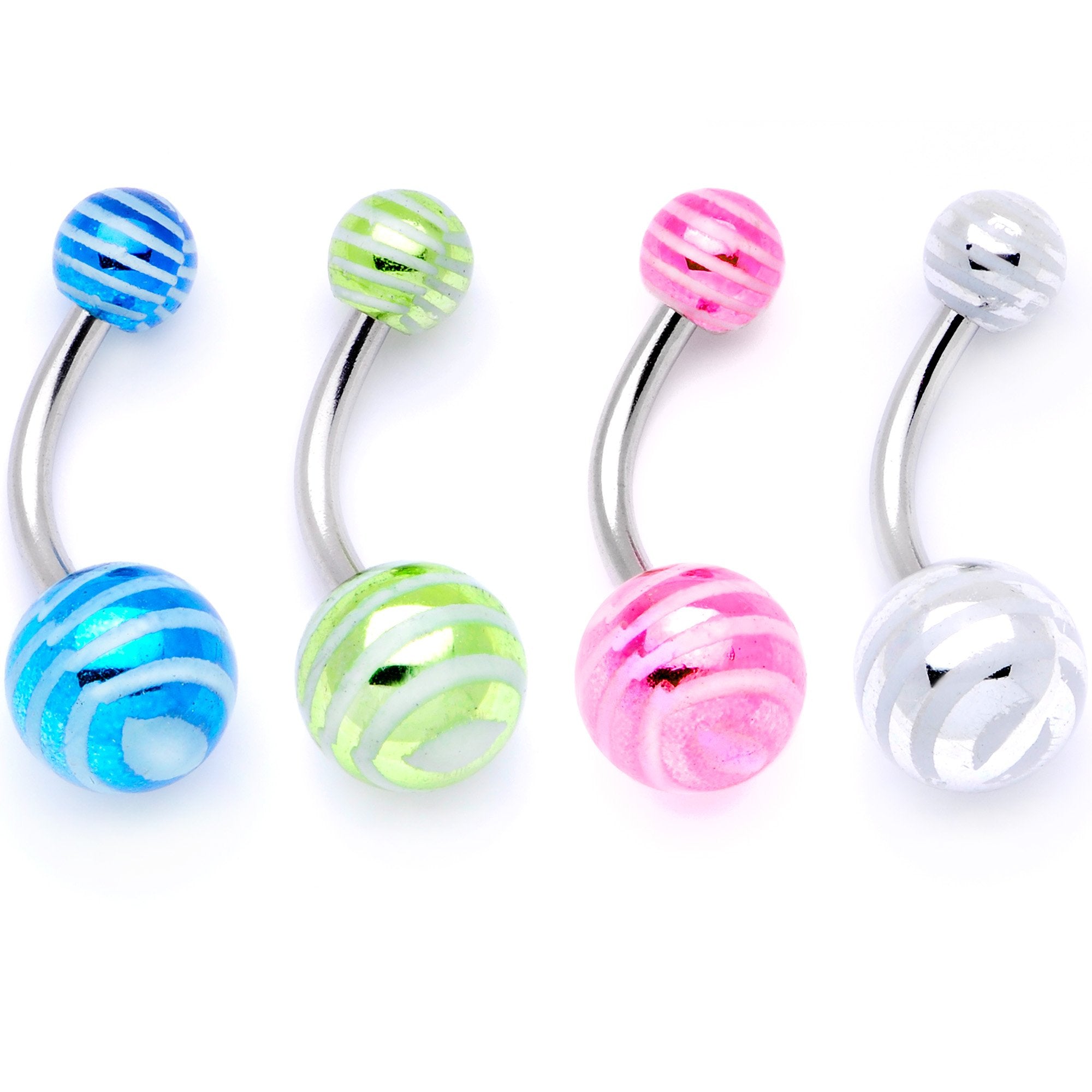 Pastel Stripes Party Pack Belly Ring Set of 4