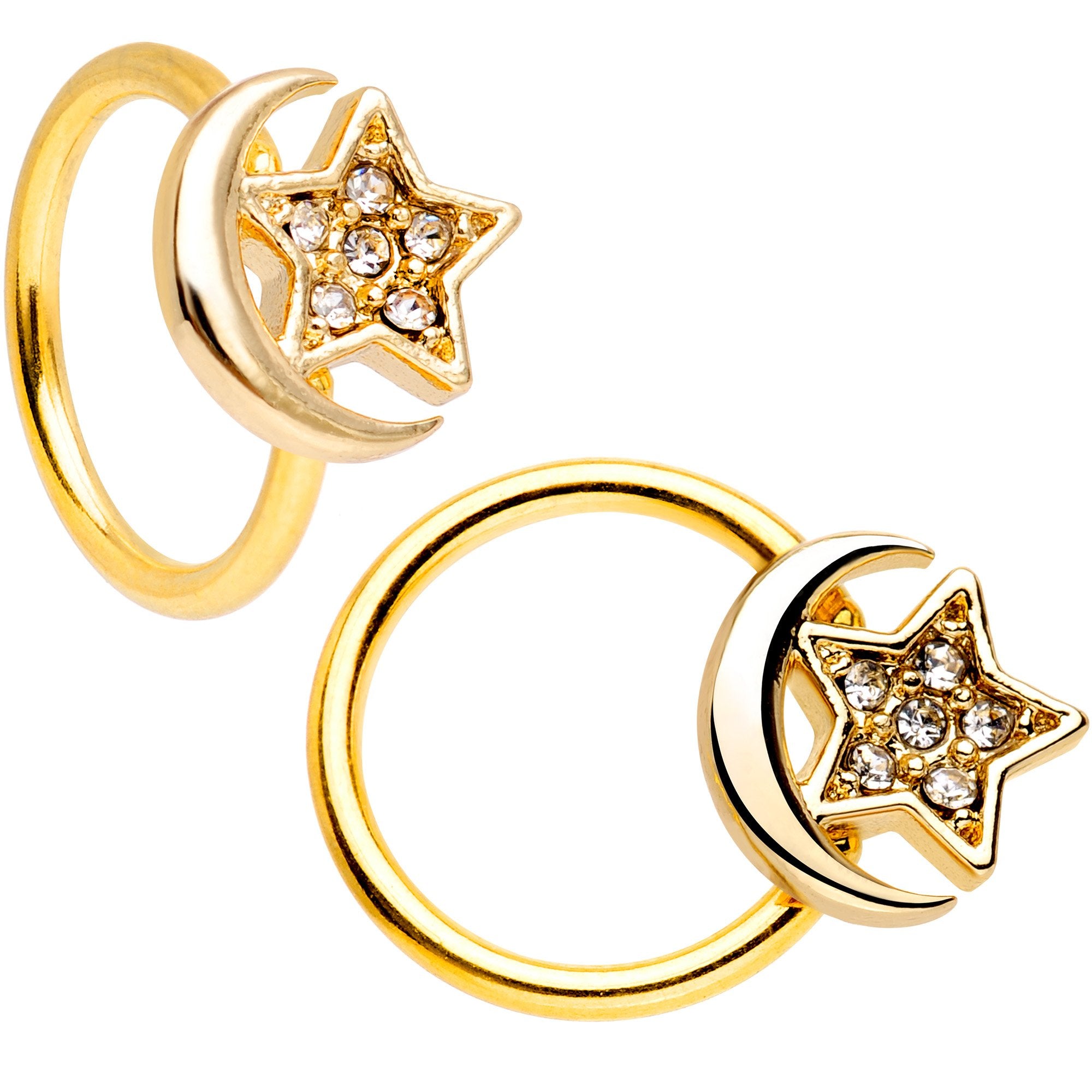 16G 3/8 Gem Golden Night Sky Horseshoe BCR Captive Ring Set