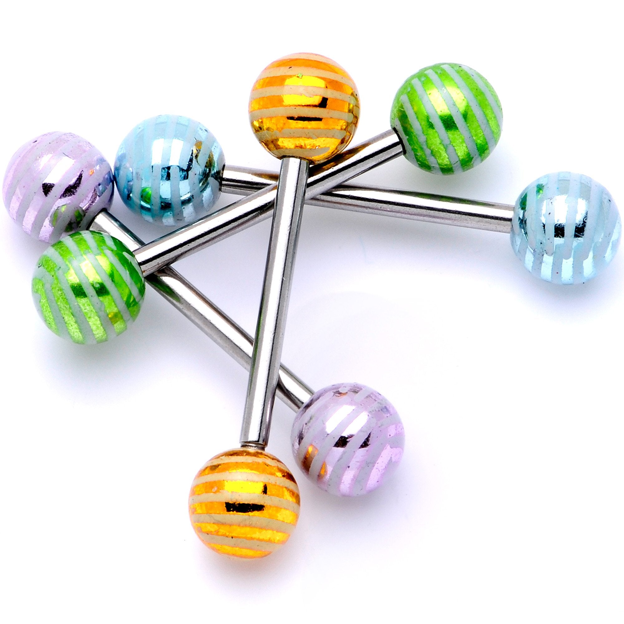 Pastel Stripes Party Barbell Tongue Ring Set of 4