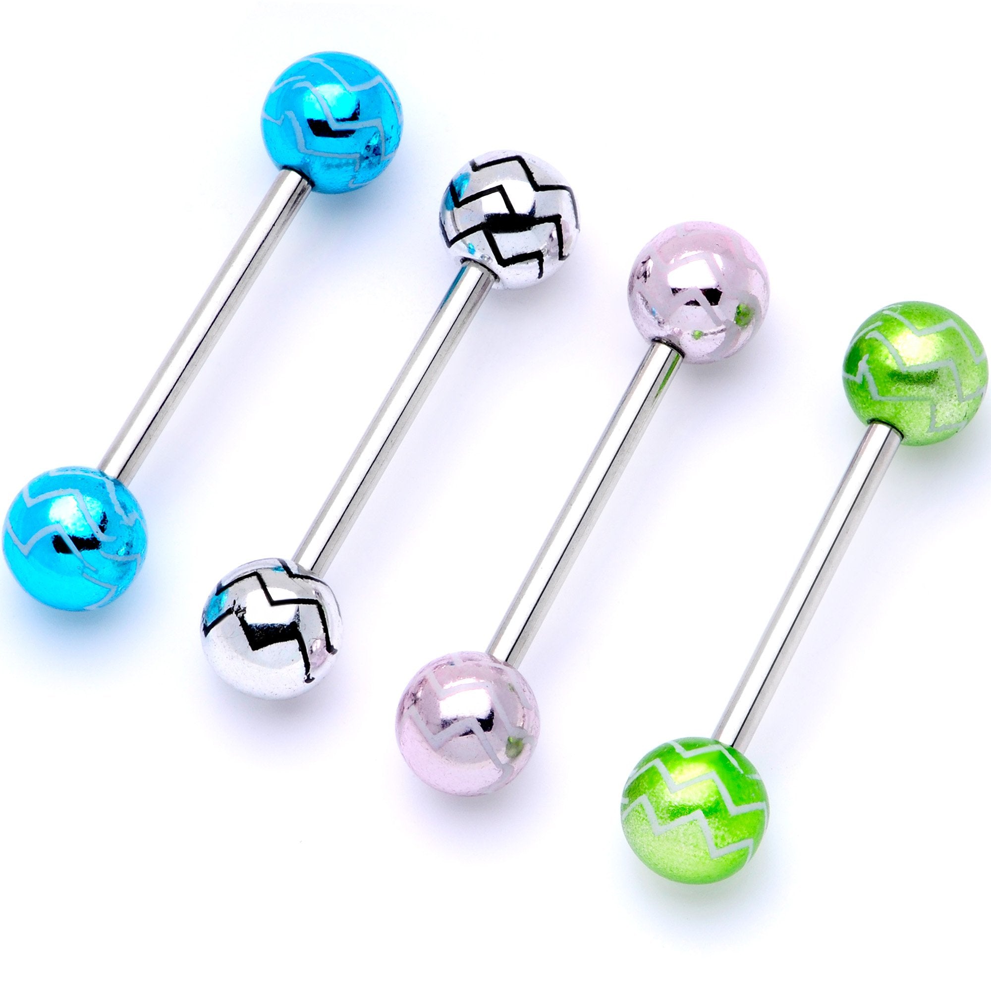Pastel Zig Zag Party Barbell Tongue Ring Set of 4