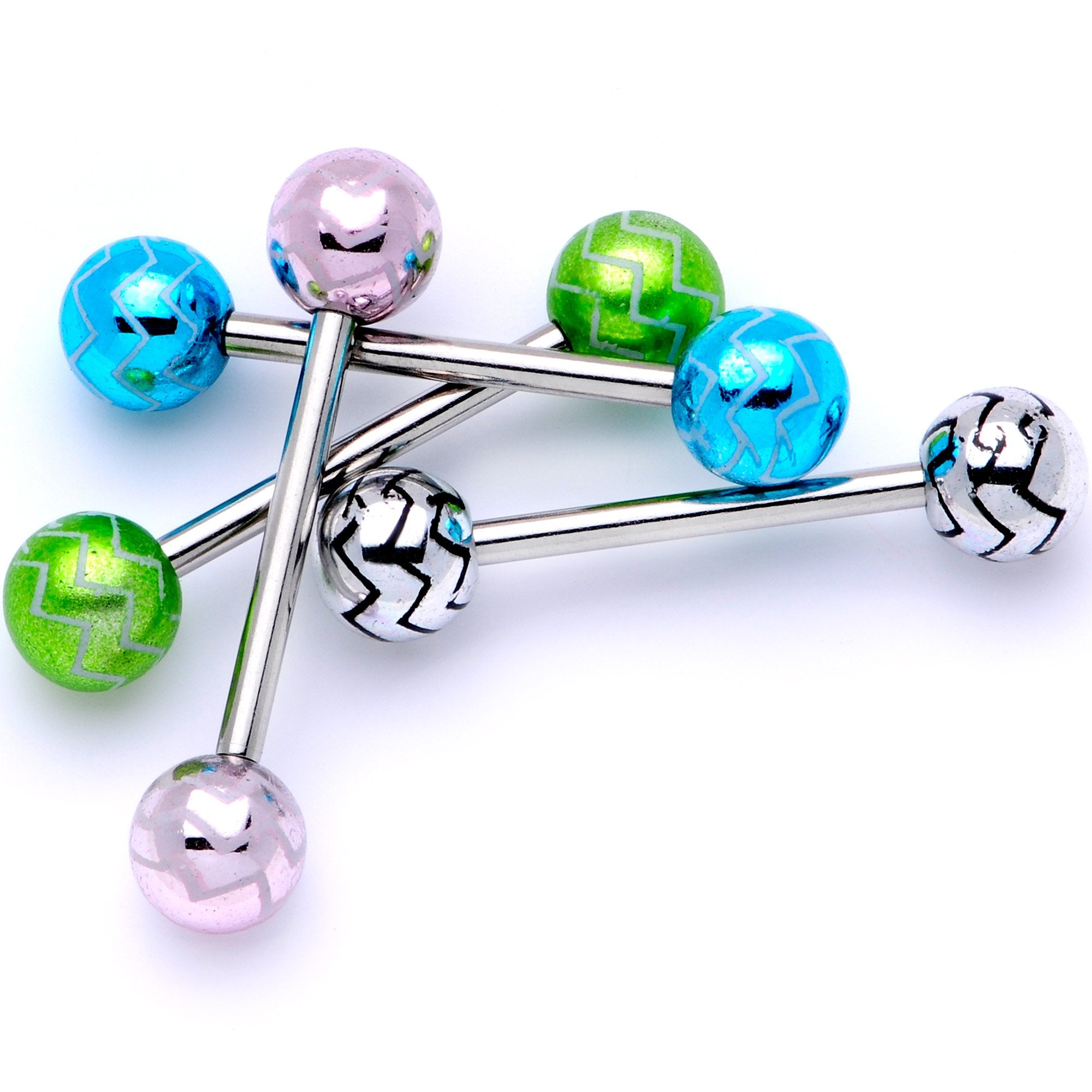 Pastel Zig Zag Party Barbell Tongue Ring Set of 4