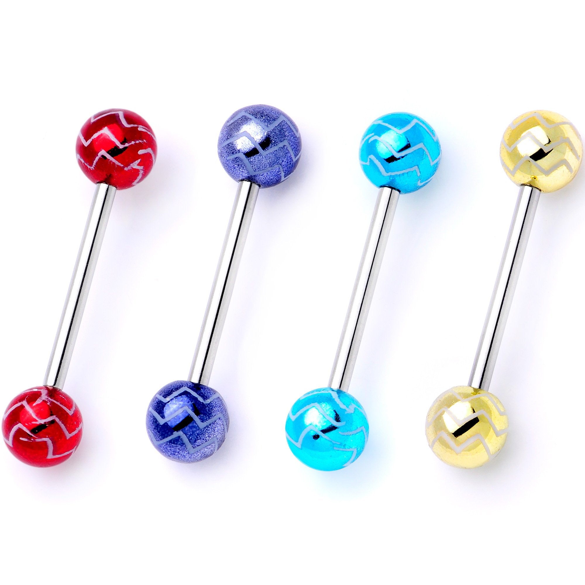 Life of the Party Zig Zag Barbell Tongue Ring Set of 4