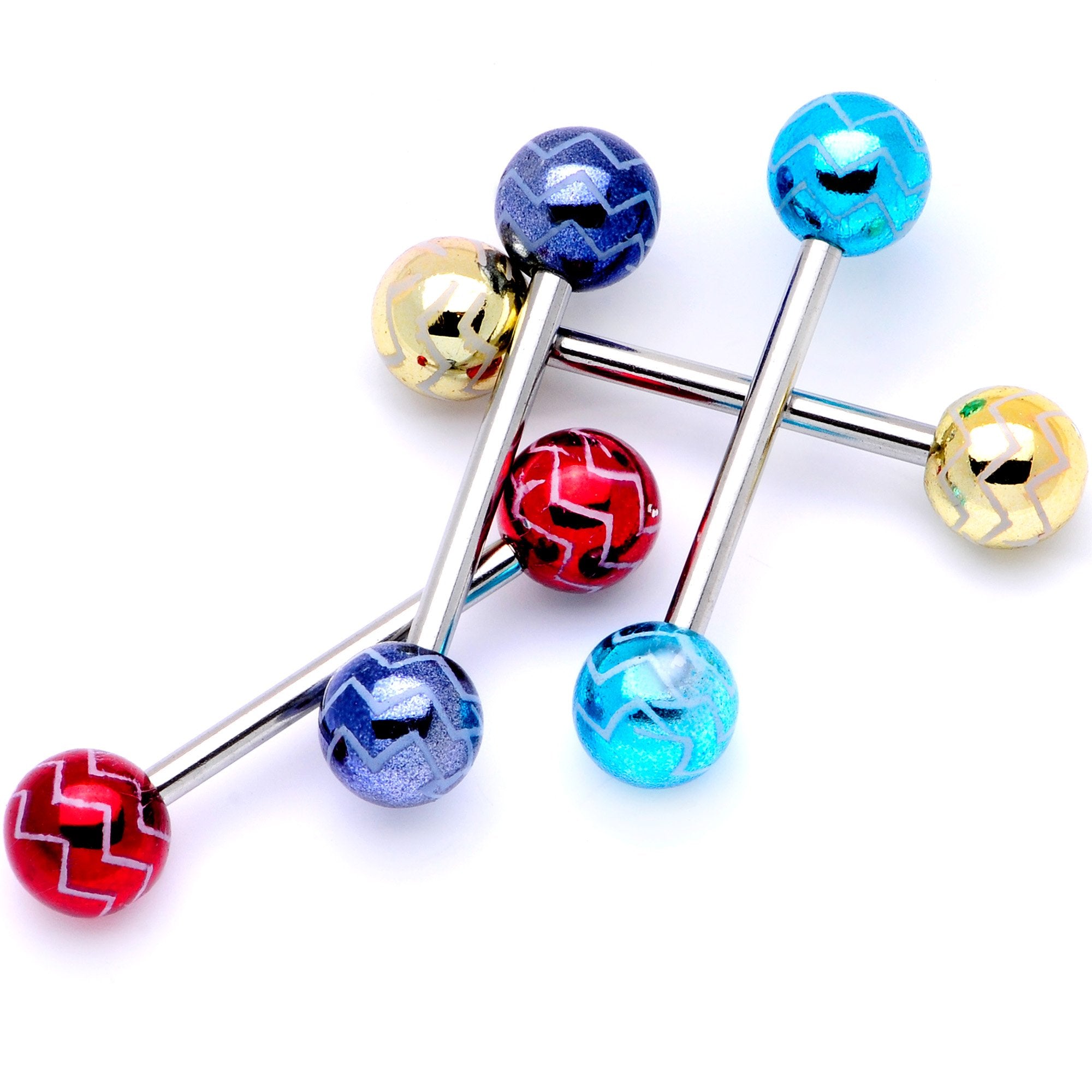 Life of the Party Zig Zag Barbell Tongue Ring Set of 4