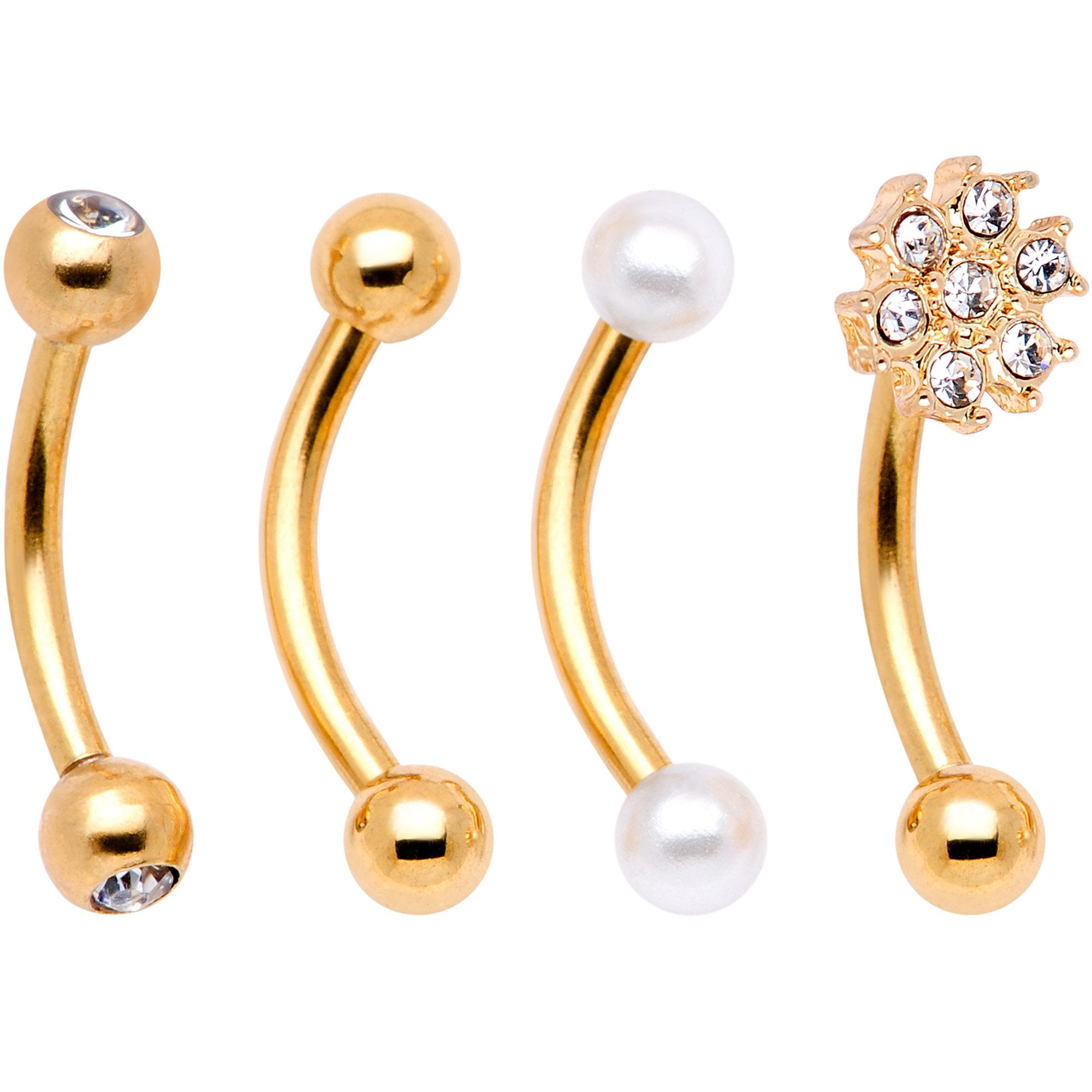 16G 5/16 Gem Golden Variety Curved Eyebrow Daith Rook Set of 4