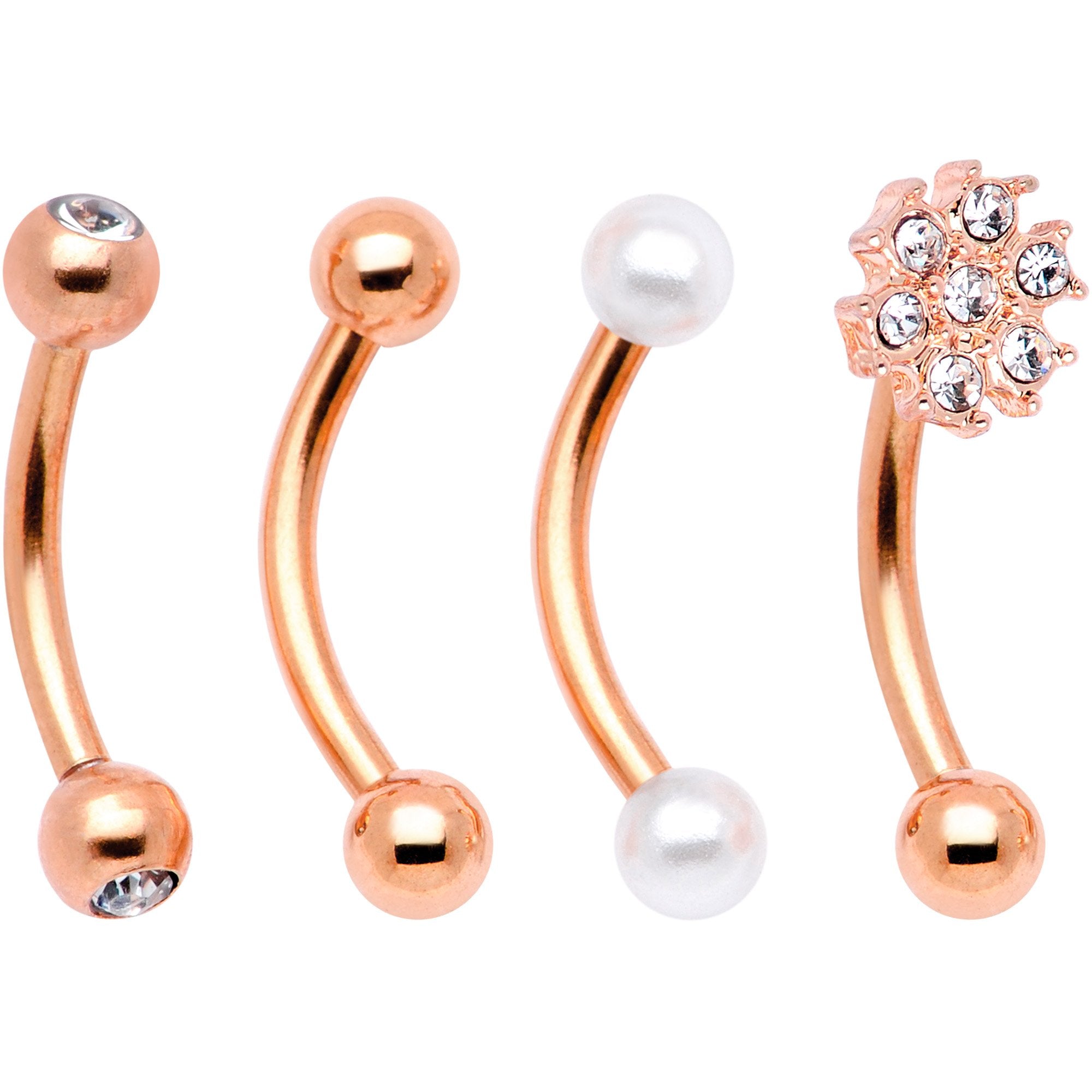 16G 5/16 Gem Rose Gold Tone Curved Eyebrow Daith Rook Set of 4