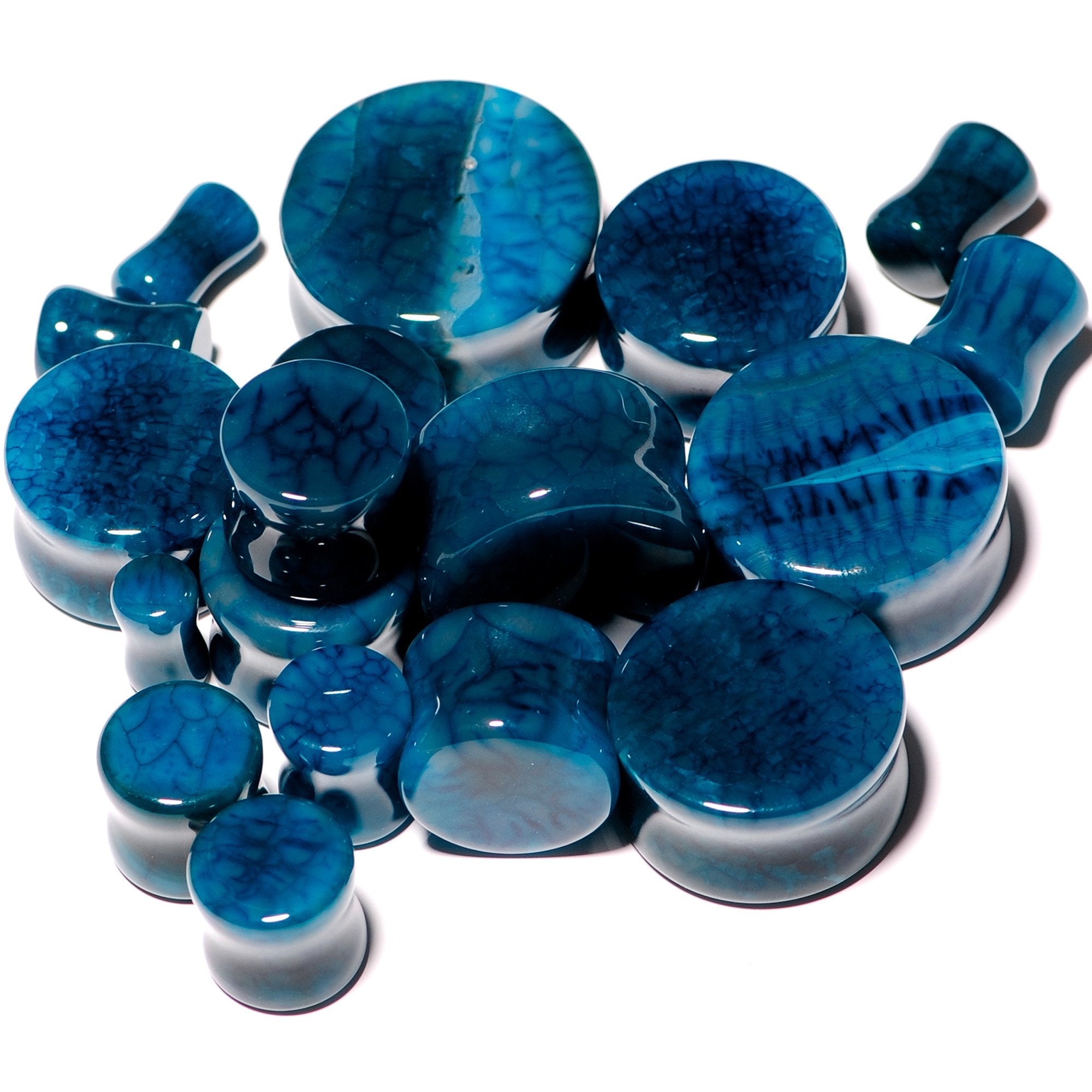Solid Blue Stone Saddle Plug Set 6mm to 25mm