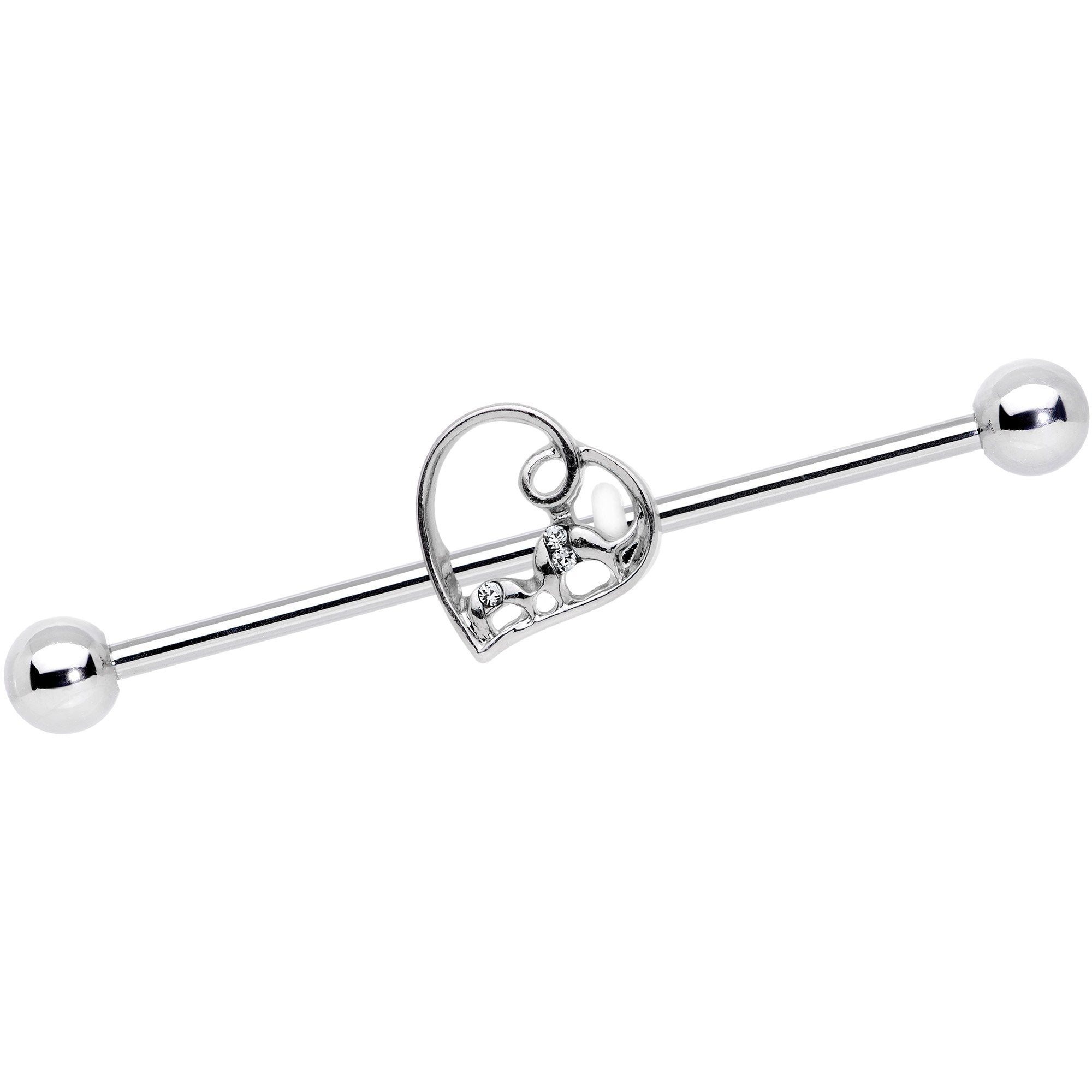 14G Clear Gem Valentines Day Heart Industrial Barbell 38mm