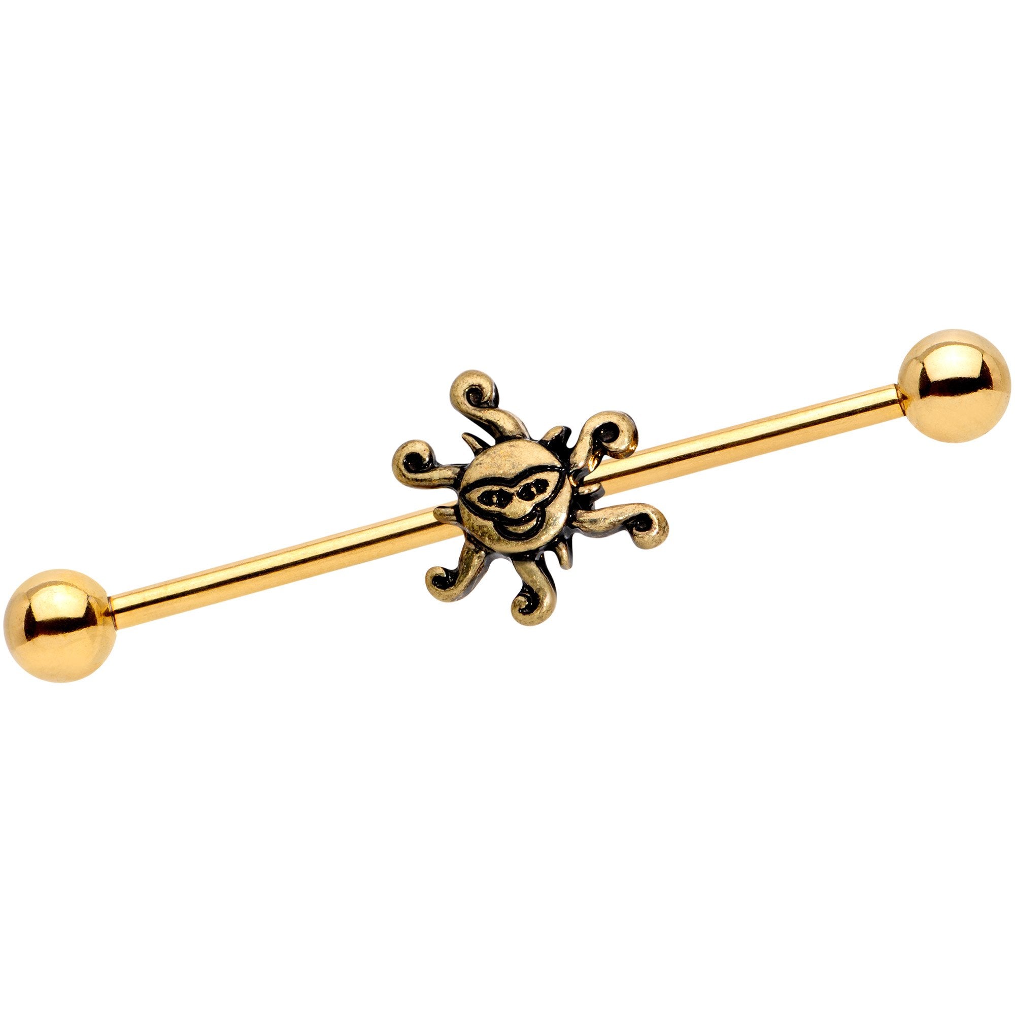 14G Gold Tone Summer Sunshine Industrial Barbell 38mm