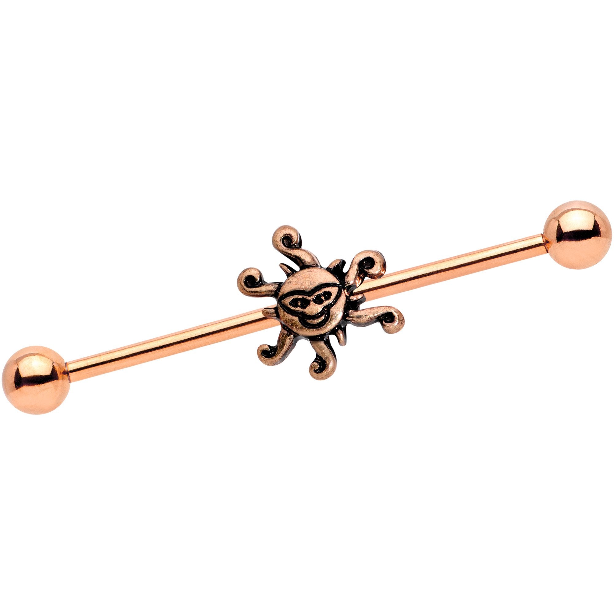 14G Rose Gold Tone Summer Sunshine Industrial Barbell 38mm