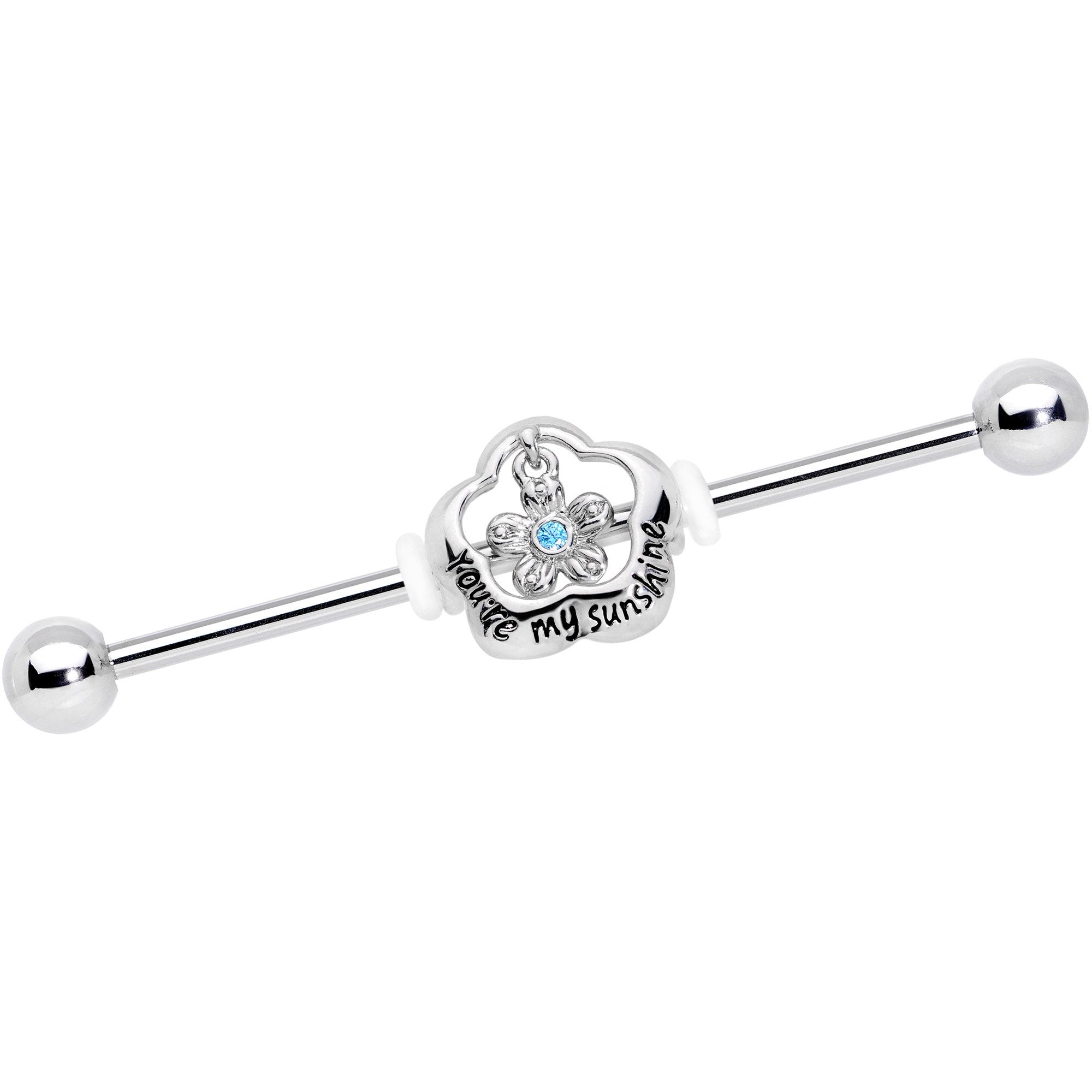 14G Aqua Gem Youre My Sunshine Flower Industrial Barbell 38mm
