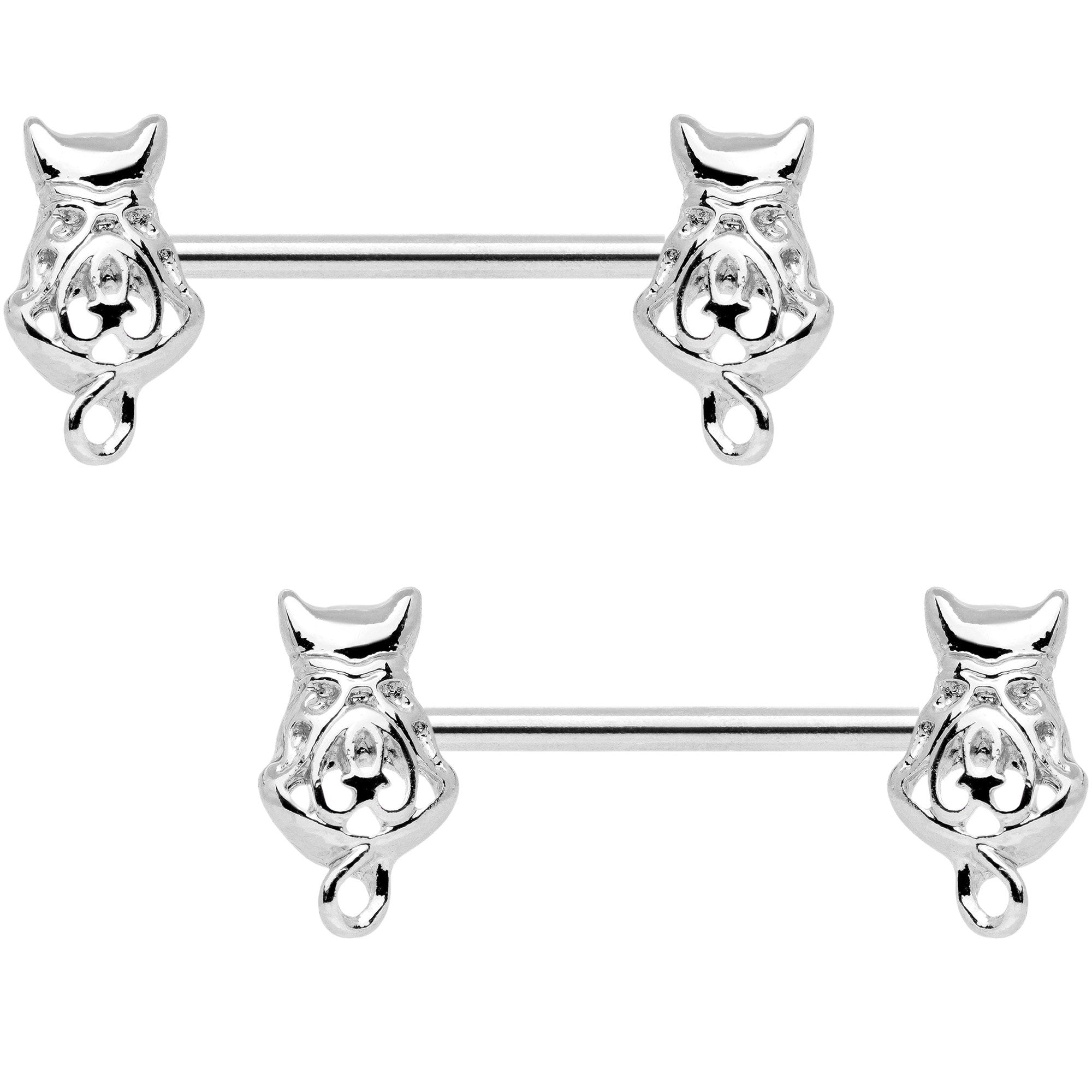 14G 9/16 Kitty Cat Barbell Nipple Ring Set