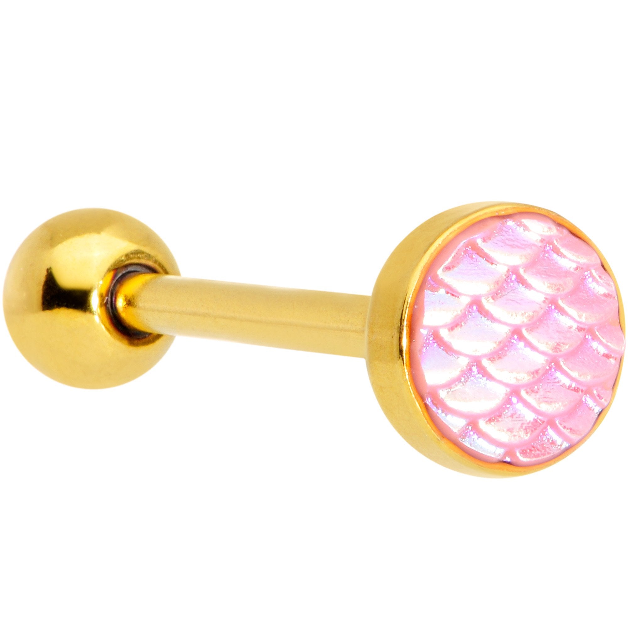 Gold PVD Pink Mermaid Scale Barbell Tongue Ring