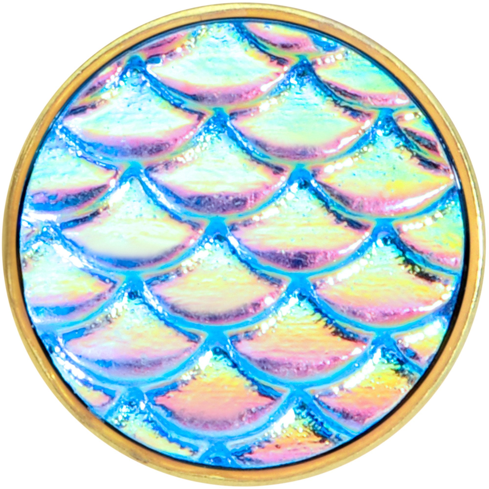 Gold PVD Aqua Mermaid Scale Barbell Tongue Ring