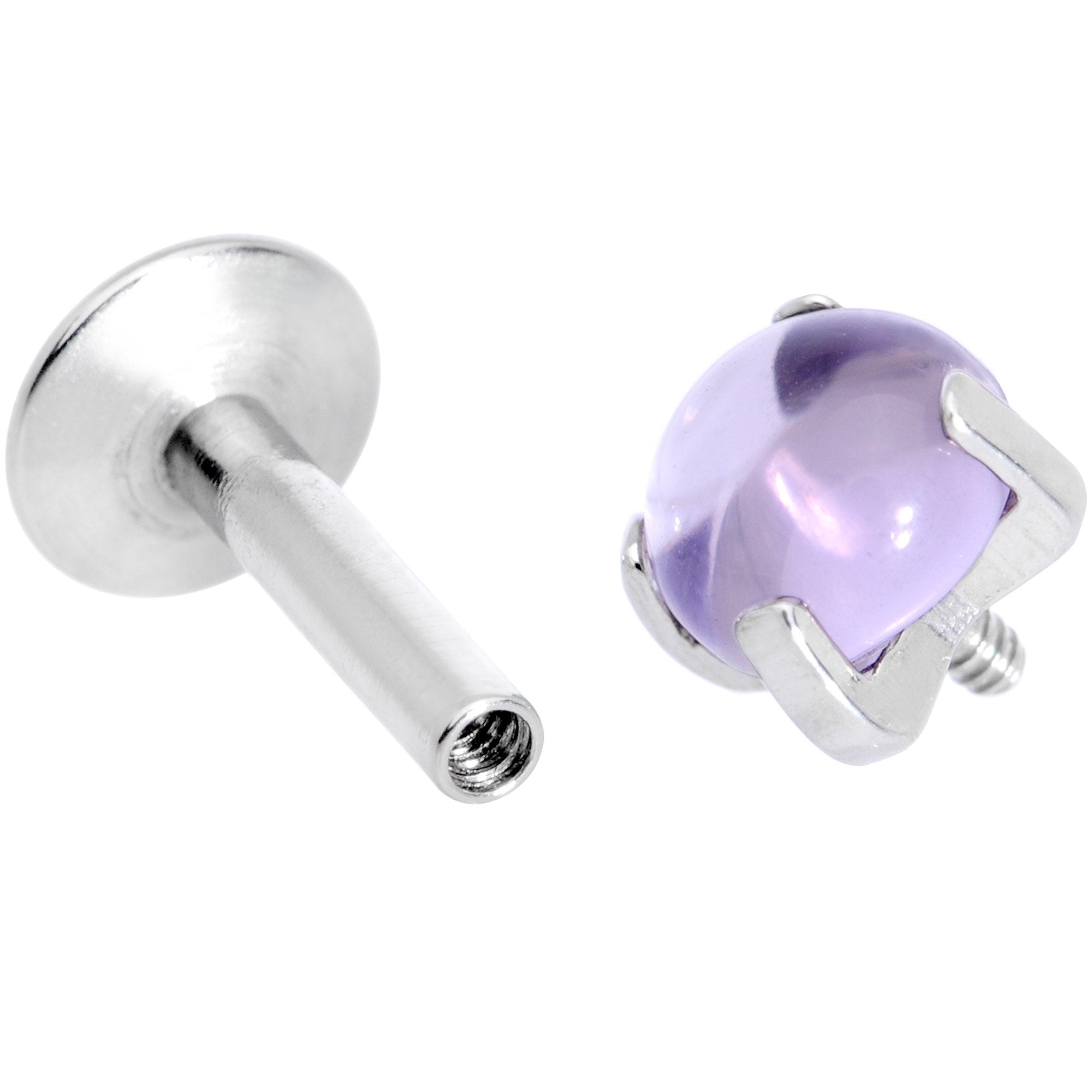 16G 1/4 Pink Amethyst Internally Threaded Labret Monroe Tragus