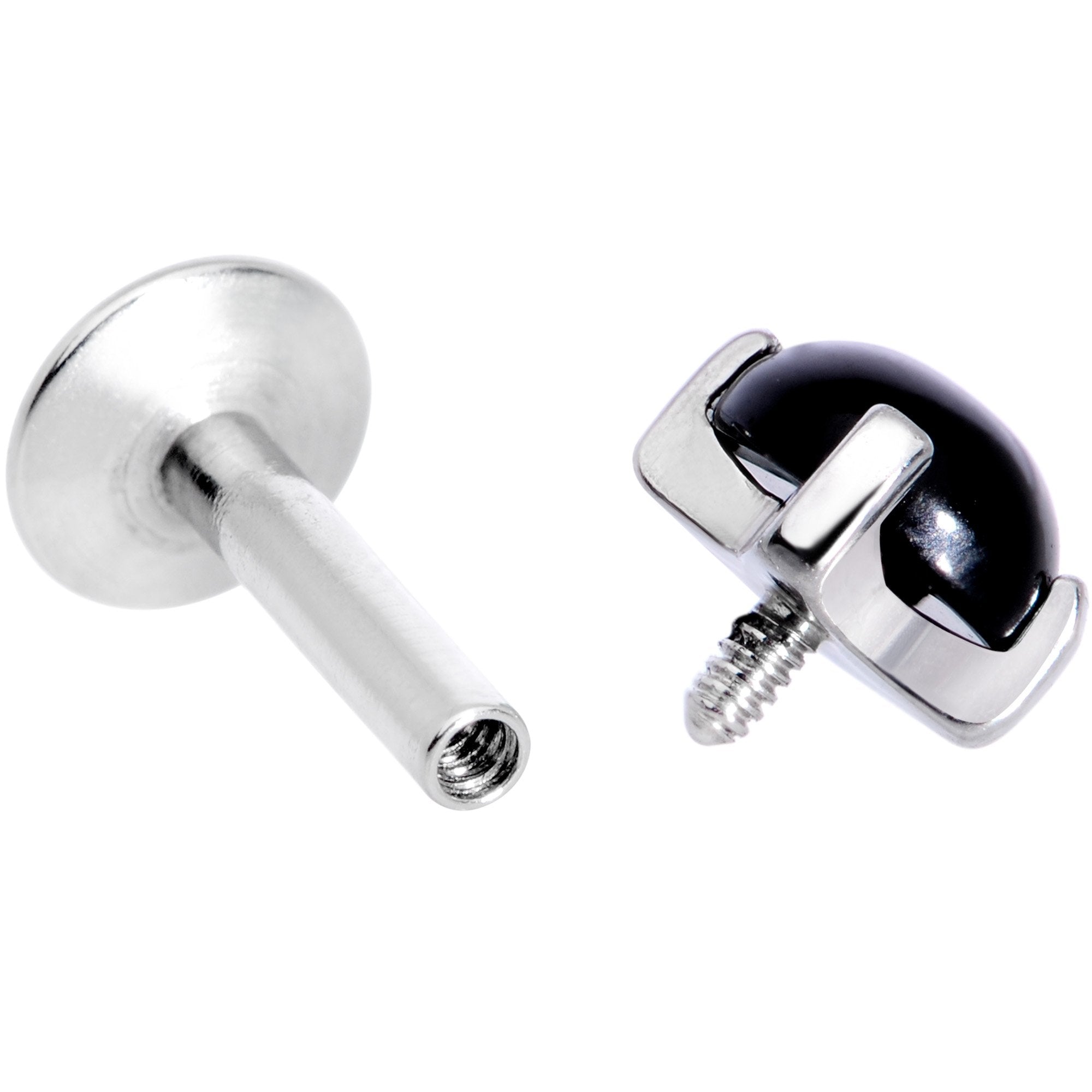 16G 1/4 Black Agate Internally Threaded Labret Monroe Tragus