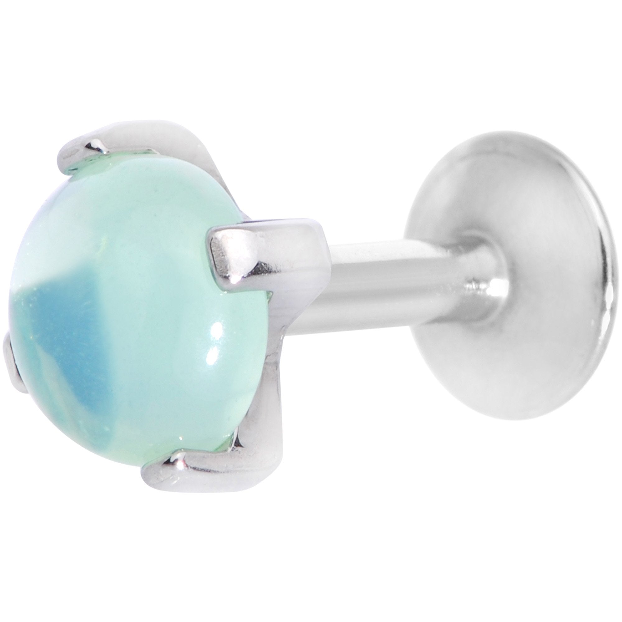 16G 1/4 Green Jade Internally Threaded Labret Monroe Tragus