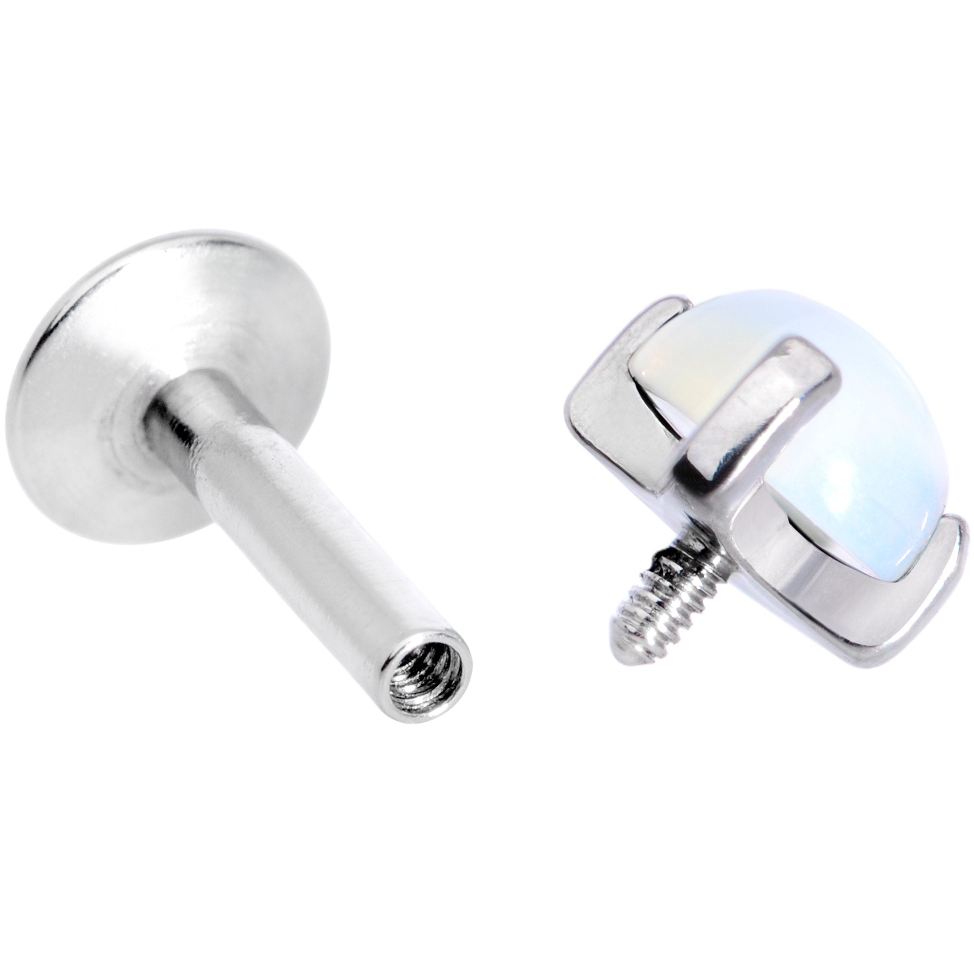 16G 1/4 White Opalite Internally Threaded Labret Monroe Tragus