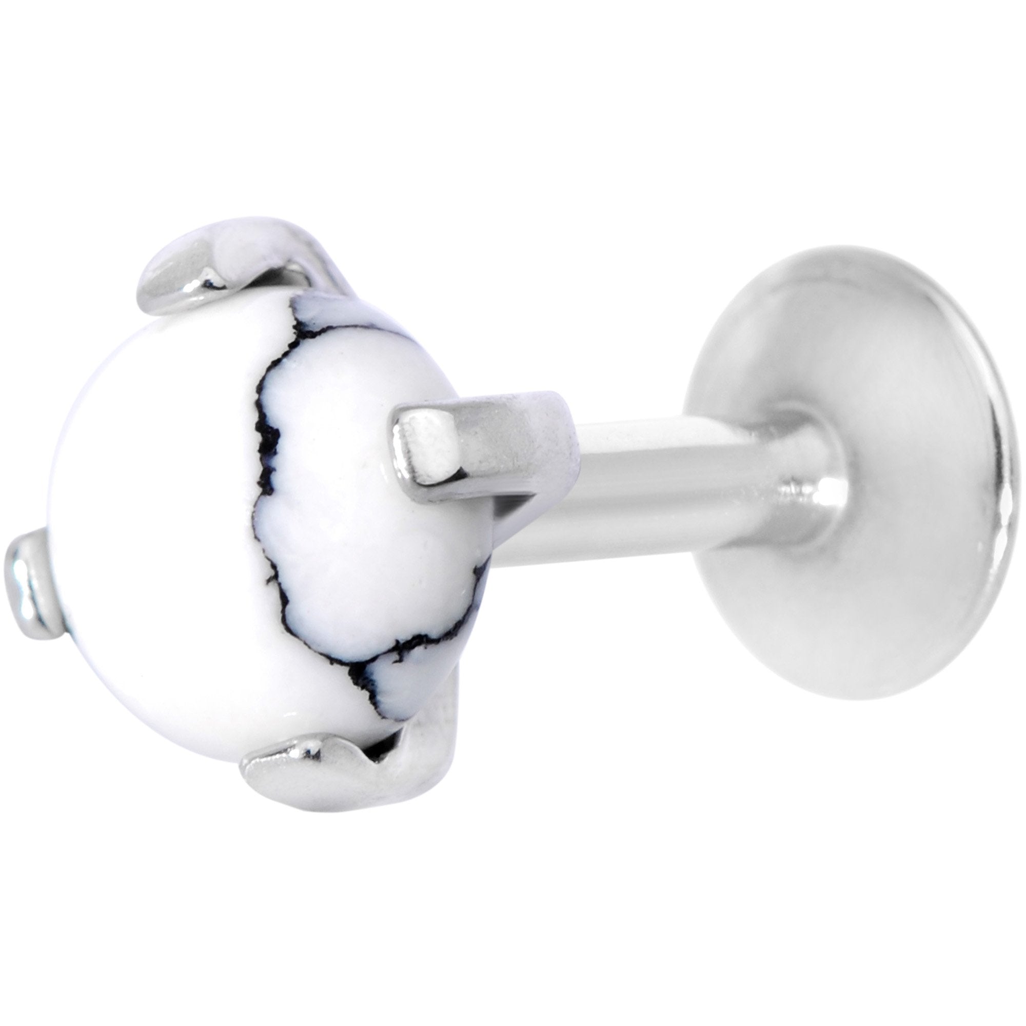 16G 1/4 White Howlite Internally Threaded Labret Monroe Tragus