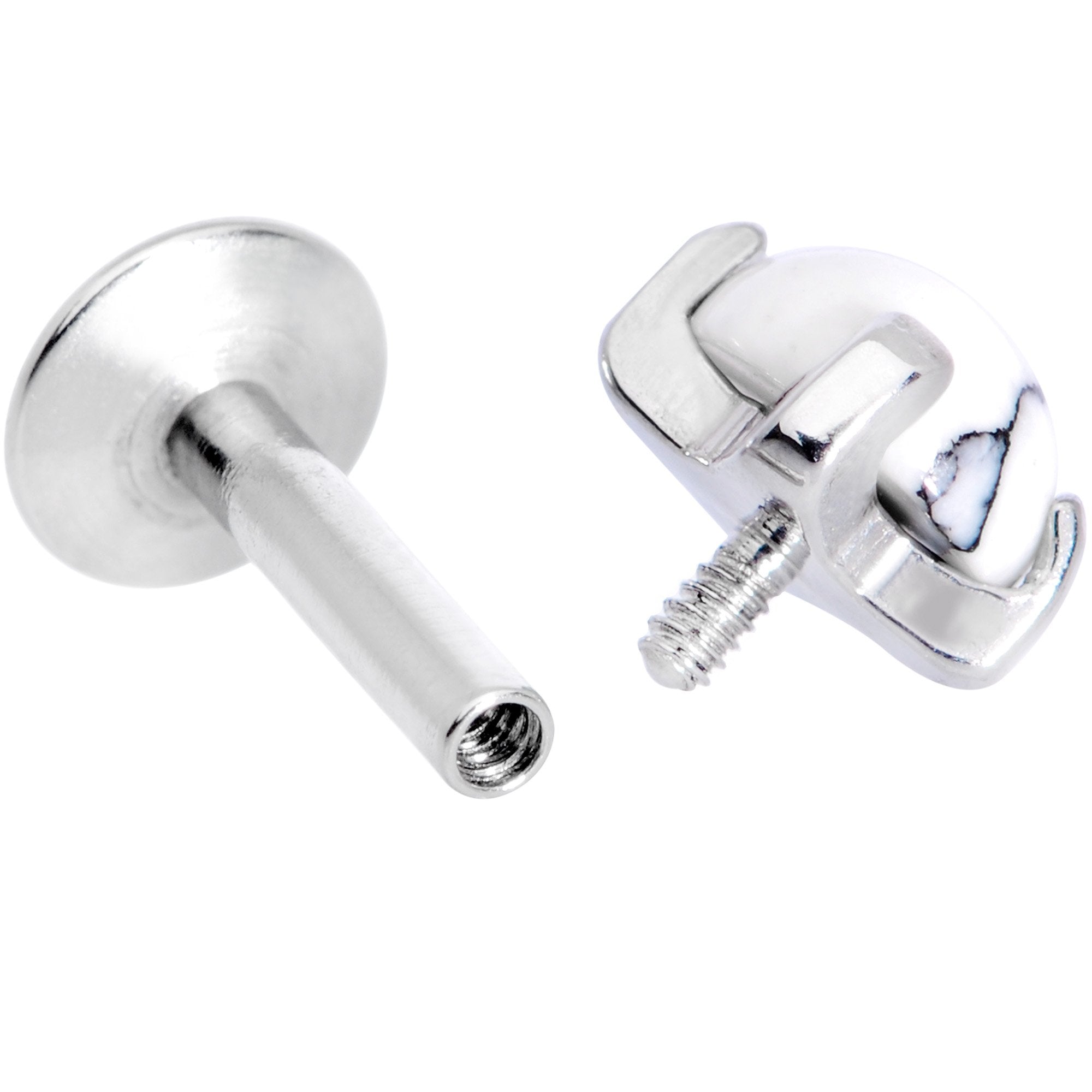 16G 1/4 White Howlite Internally Threaded Labret Monroe Tragus