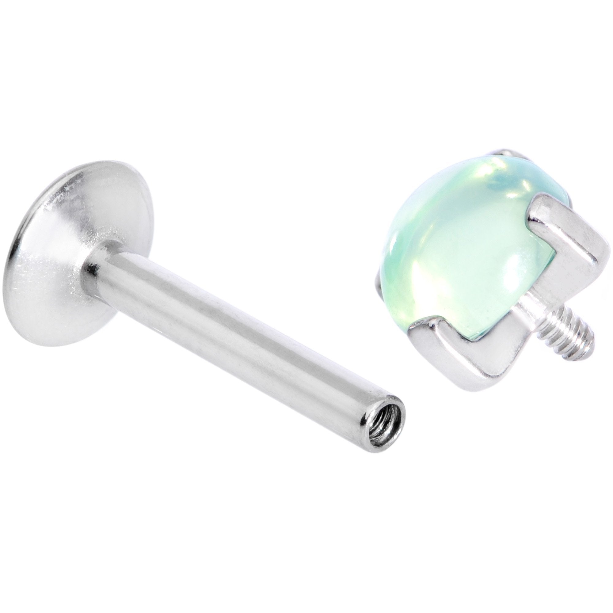 16G 5/16 Green Jade Internally Threaded Labret Monroe Tragus