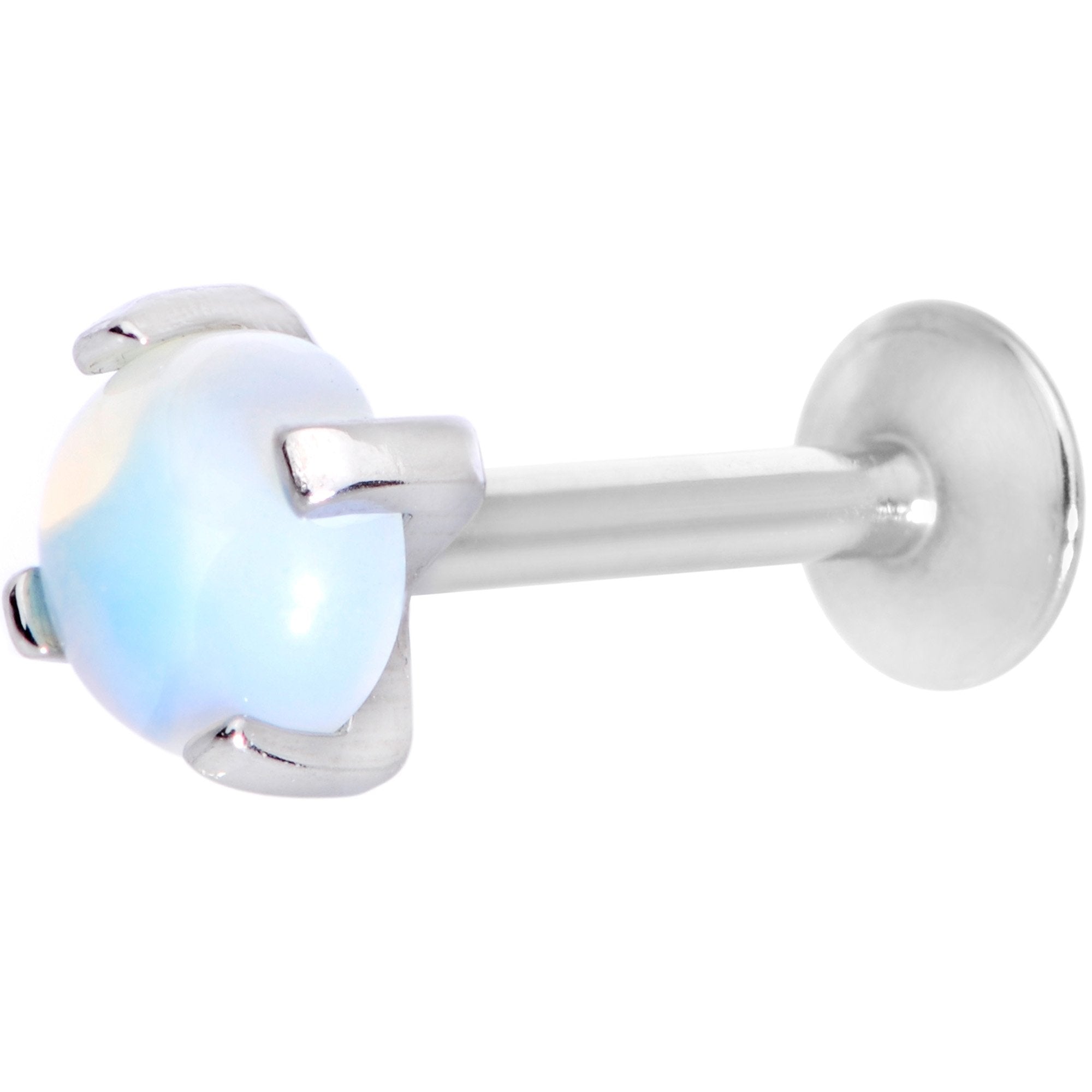 16G 5/16 White Opalite Internally Threaded Labret Monroe Tragus