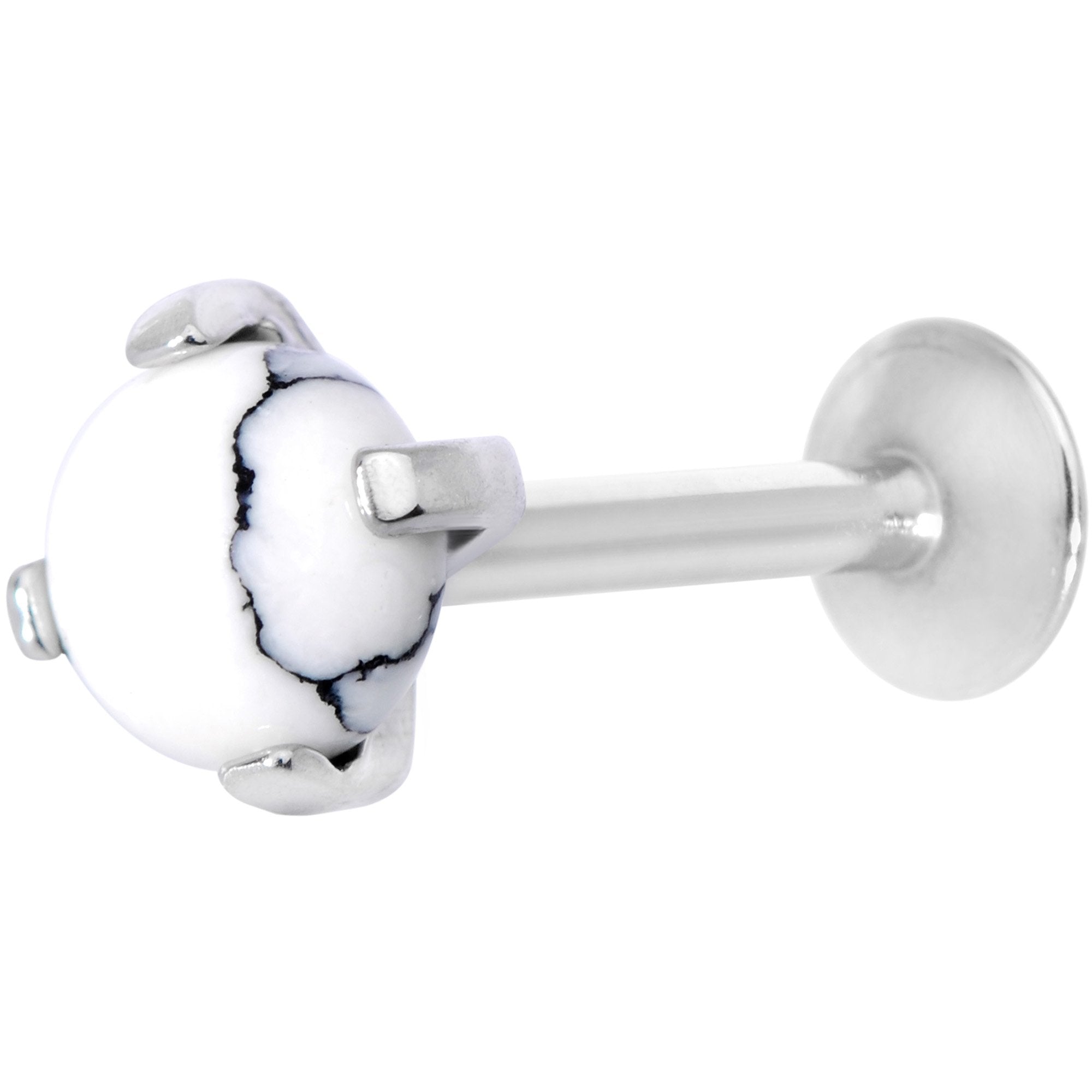 16G 5/16 White Howlite Internally Threaded Labret Monroe Tragus