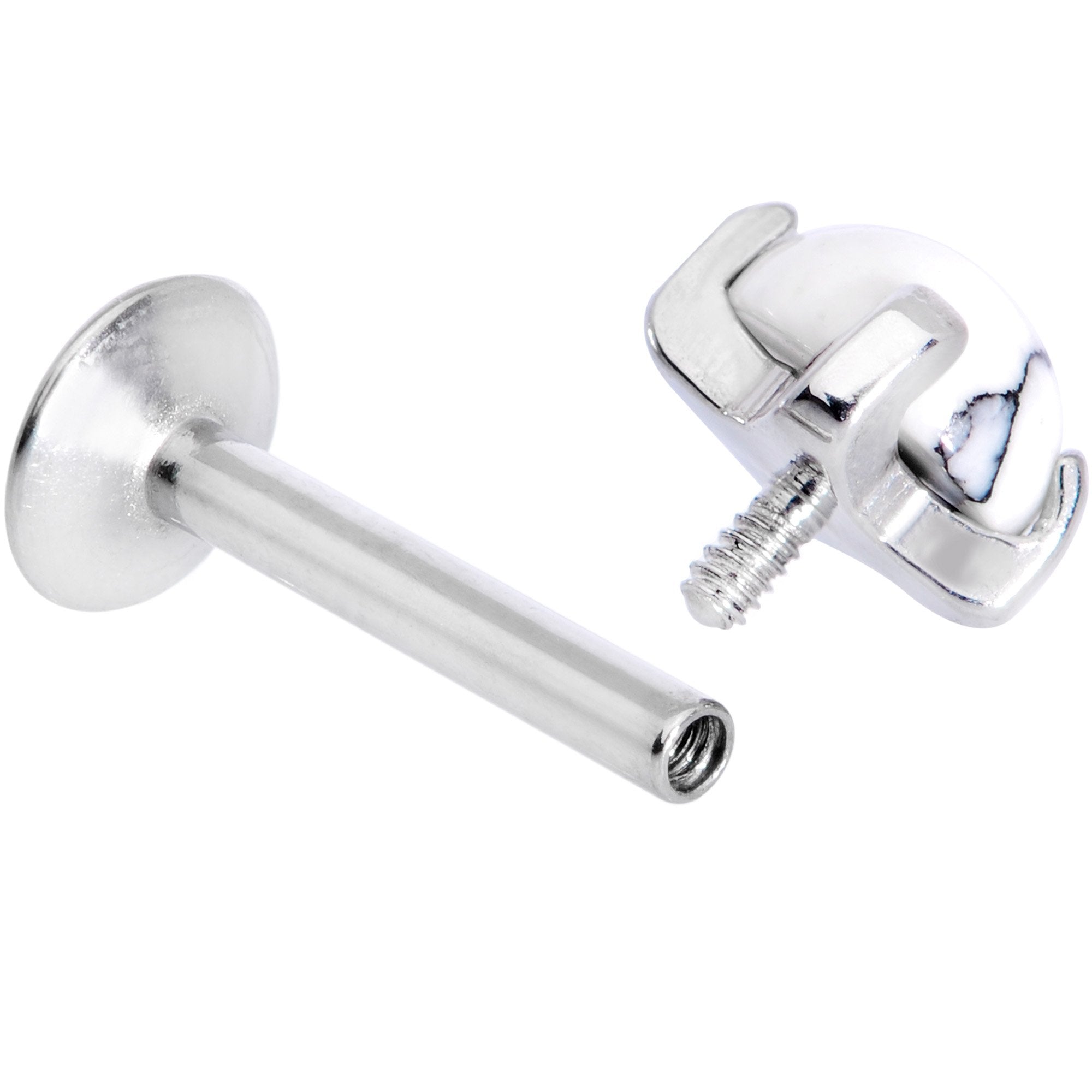 16G 5/16 White Howlite Internally Threaded Labret Monroe Tragus