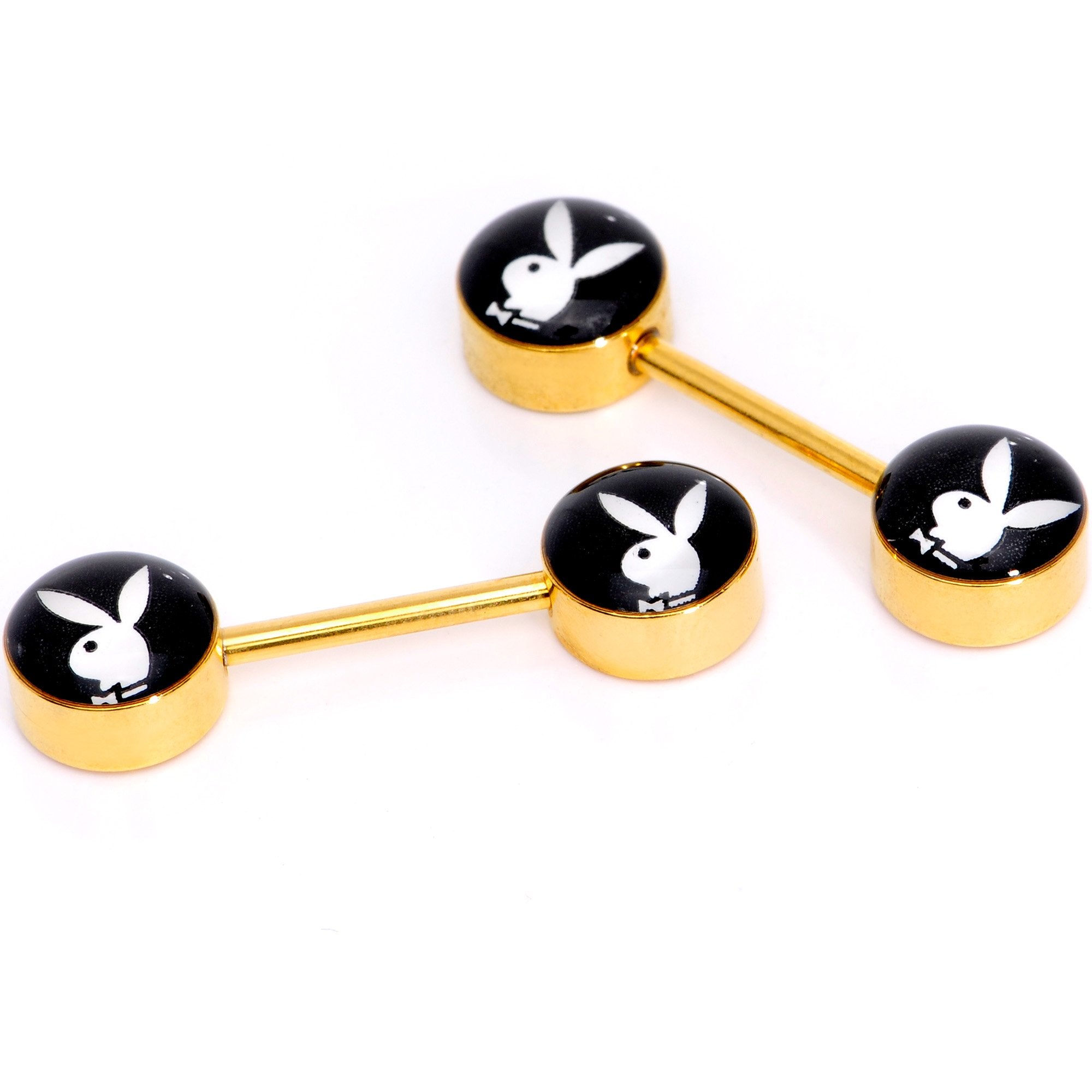 Licensed Playboy Bunny Gold Tone Barbell Nipple Ring Set