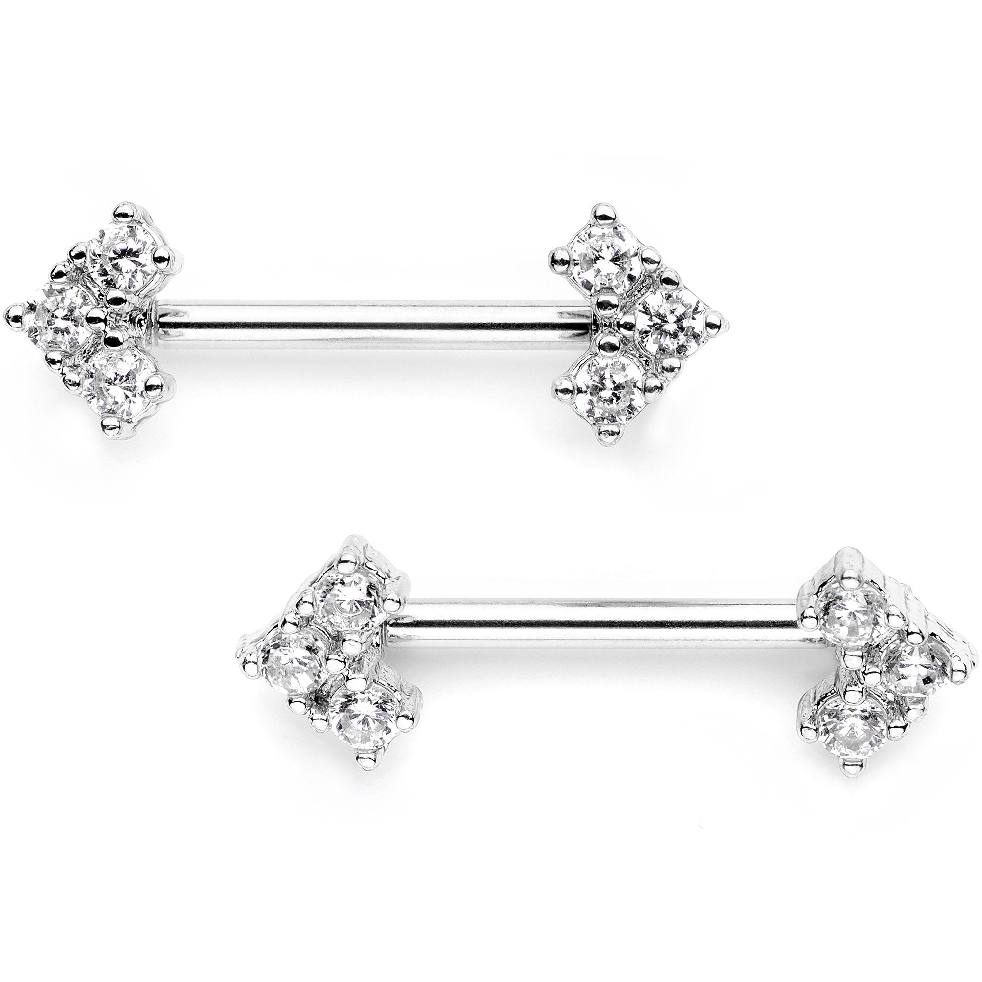 14G 9/16 Clear CZ Gem Trifecta Barbell Nipple Ring Set