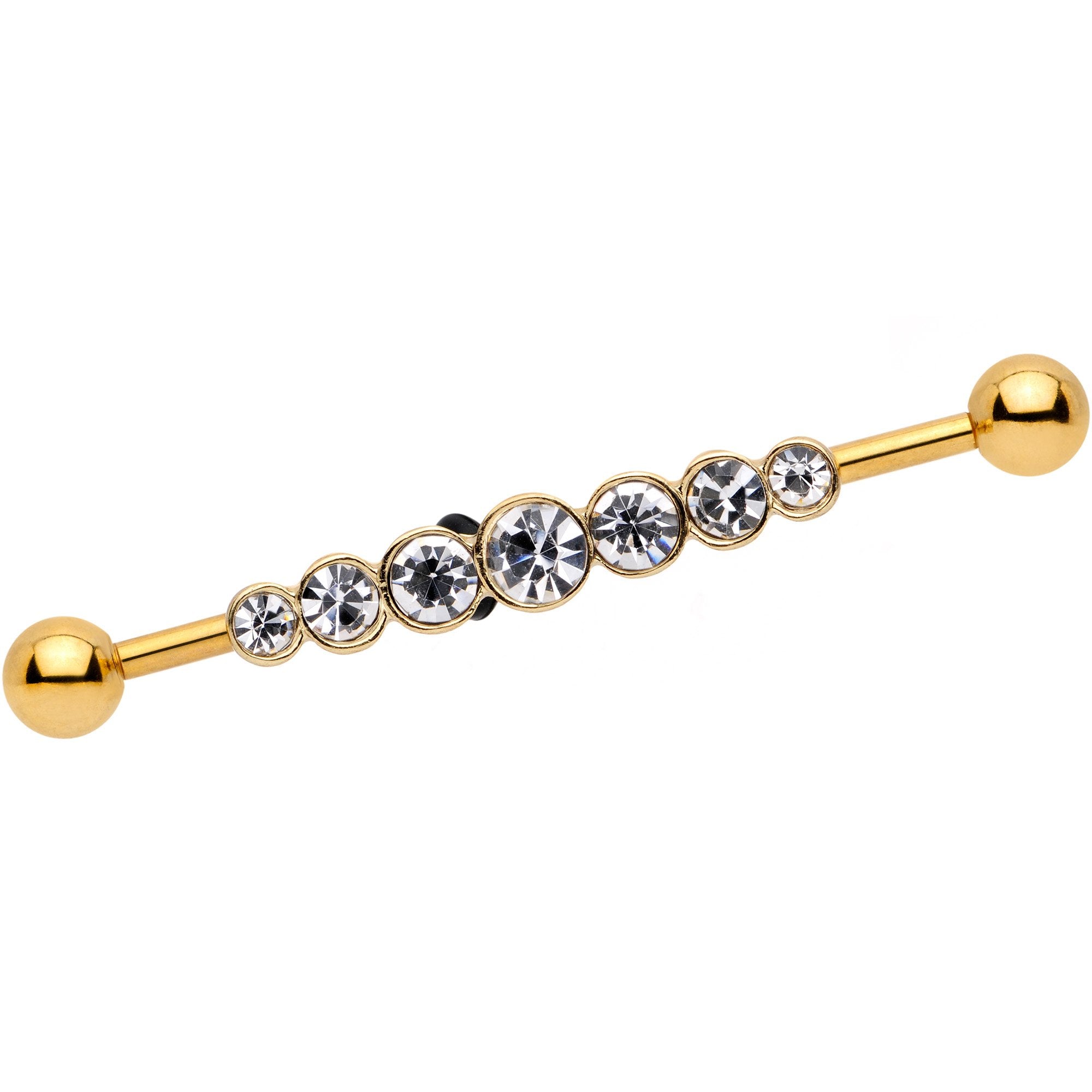 14G Clear Gem Gold IP Super Seven Industrial Barbell 38mm