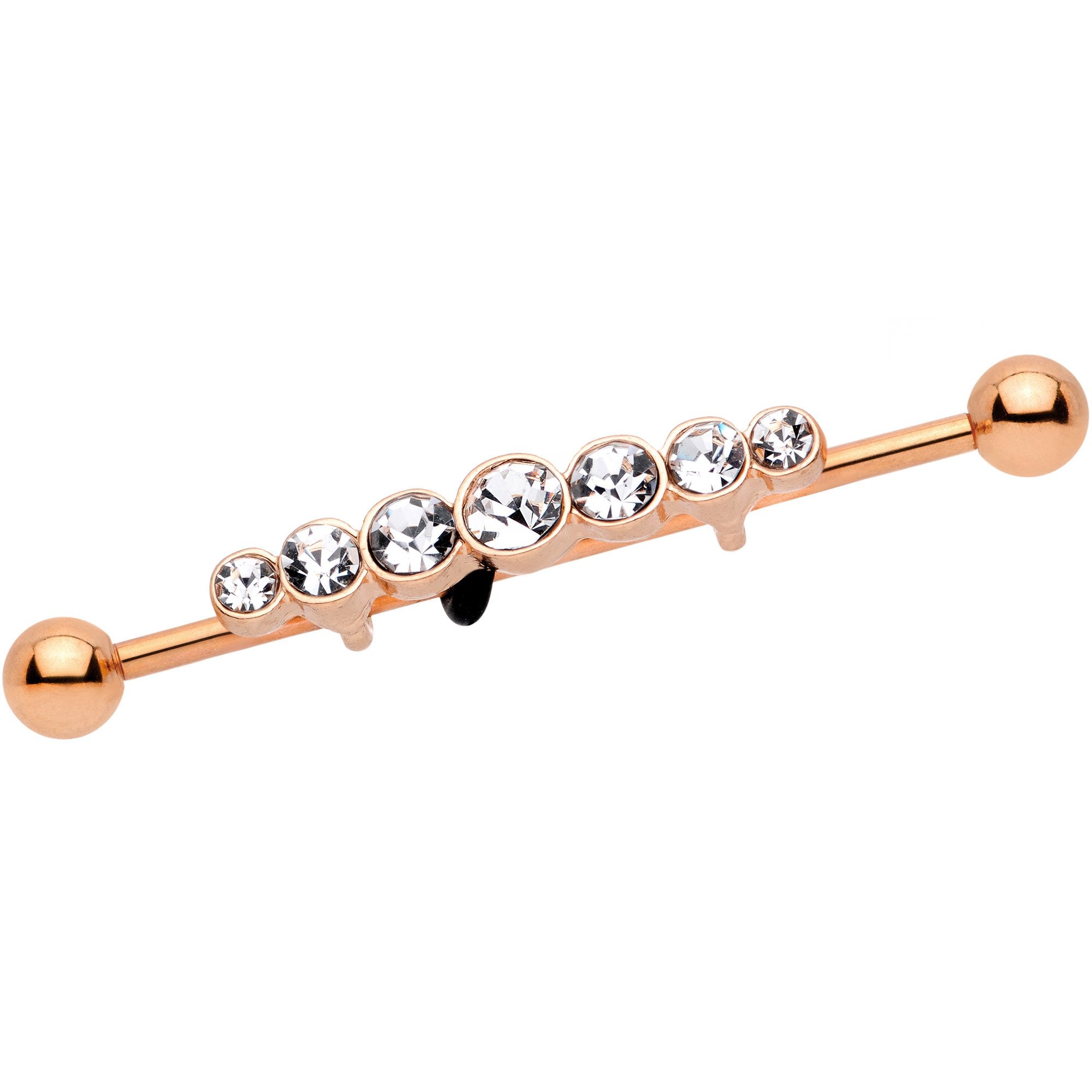 14G Clear Gem Rose Gold IP Super Seven Industrial Barbell 38mm