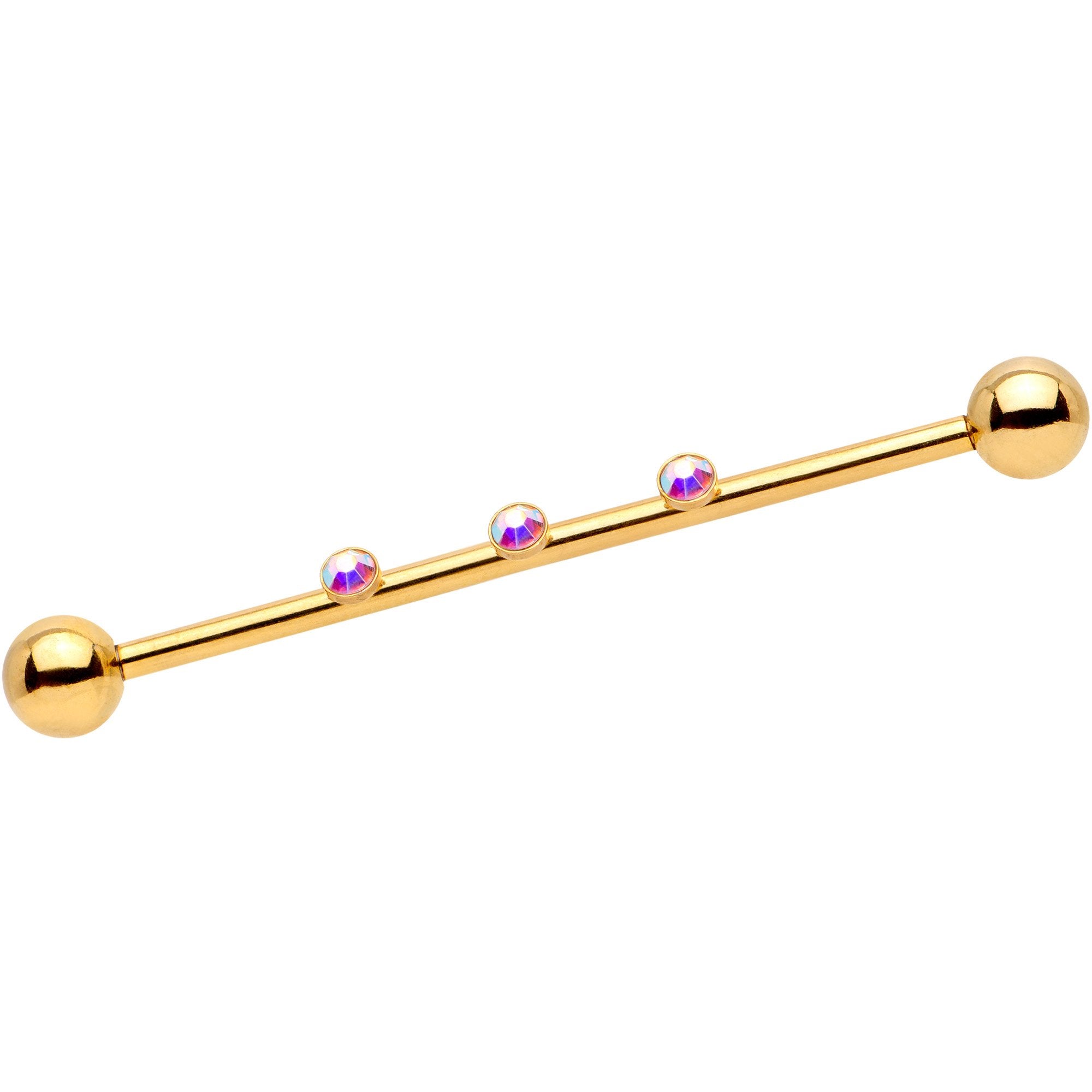 14G Aurora Gem Gold IP Triplet Industrial Barbell 35mm