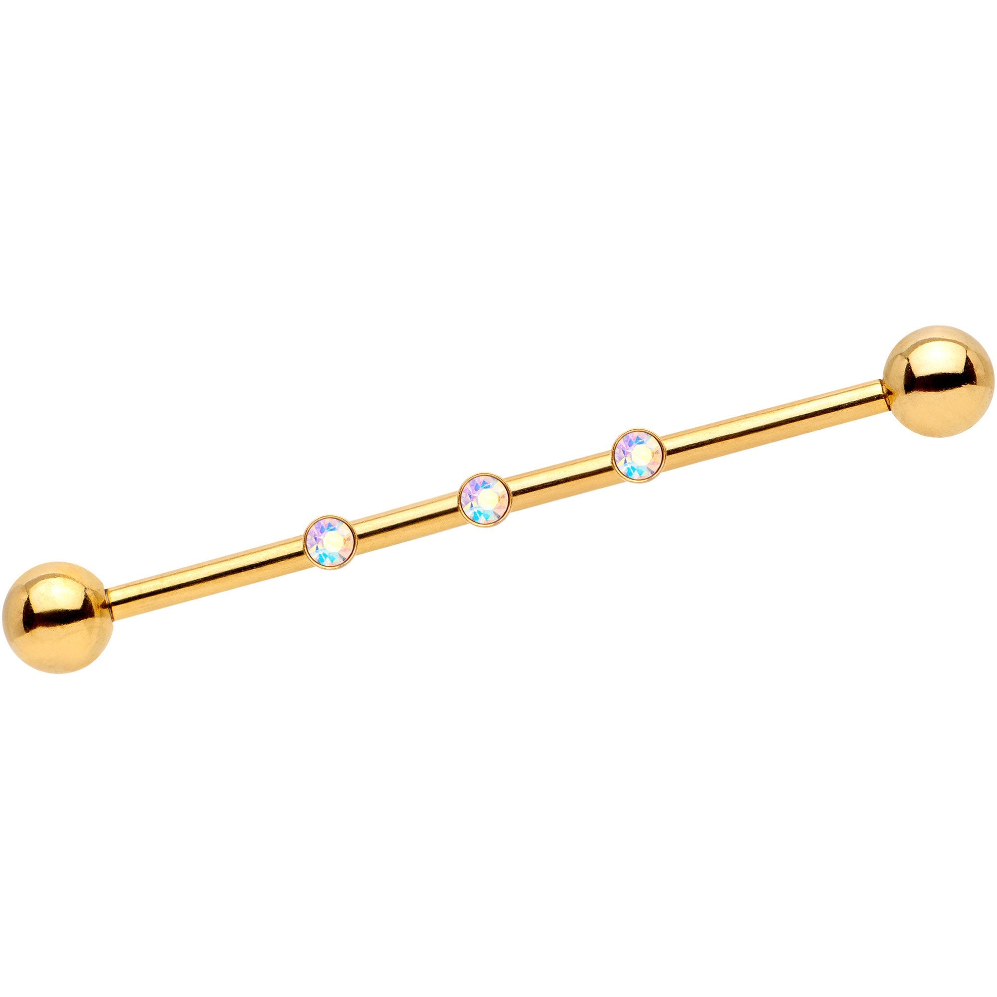 14G Aurora Gem Gold IP Triplet Industrial Barbell 35mm