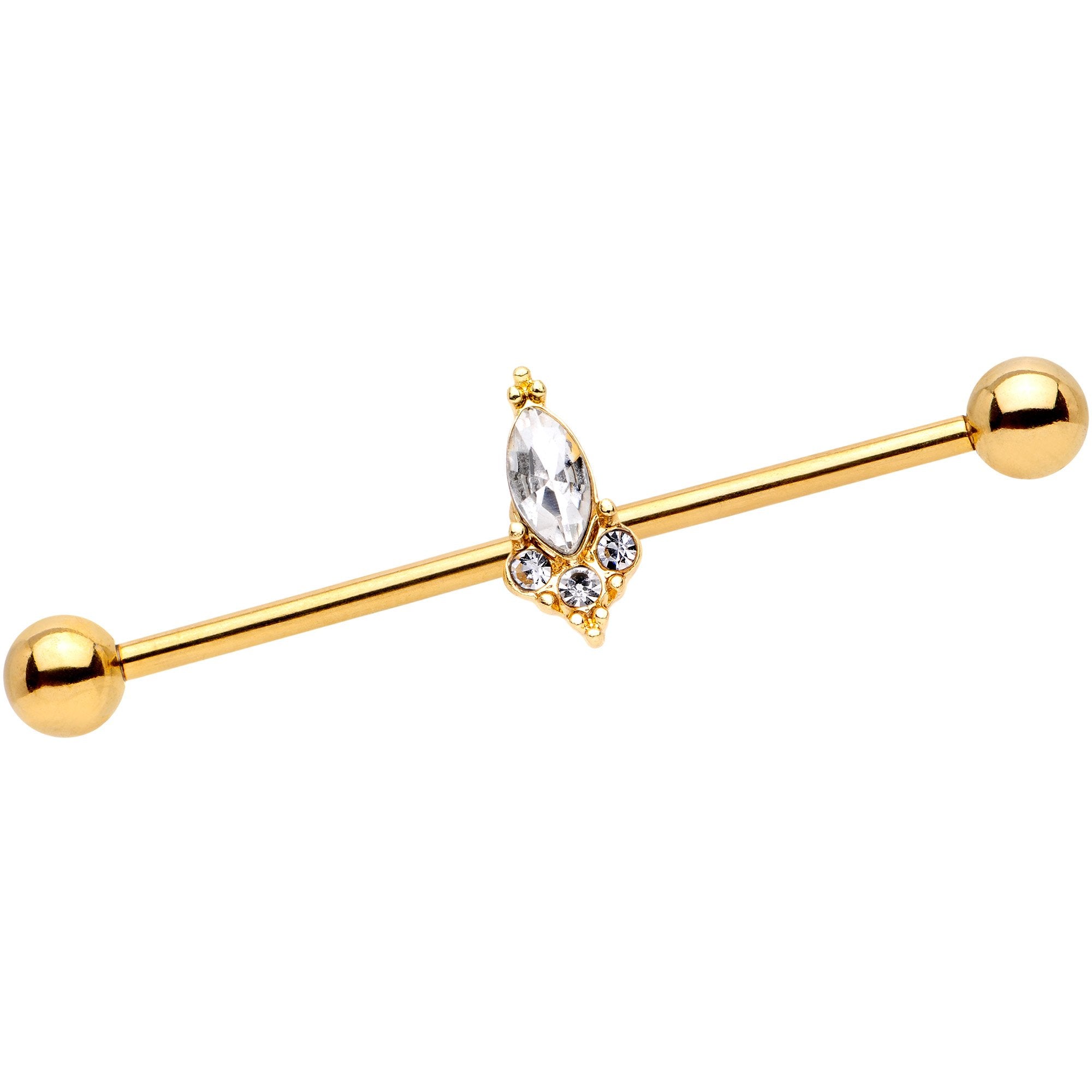 14G Clear Gem Gold IP Enchant Industrial Barbell 35mm