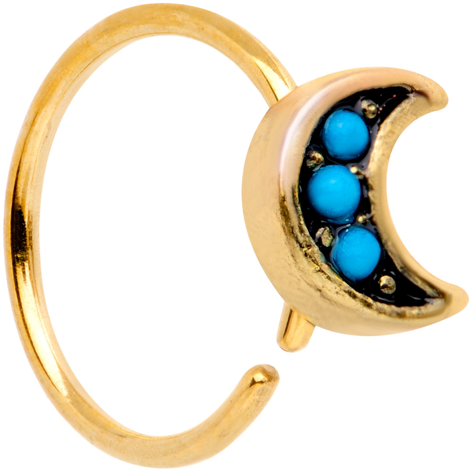 20G 5/16 Blue Orb Gold Tone Crescent Moon Seamless Circular Ring