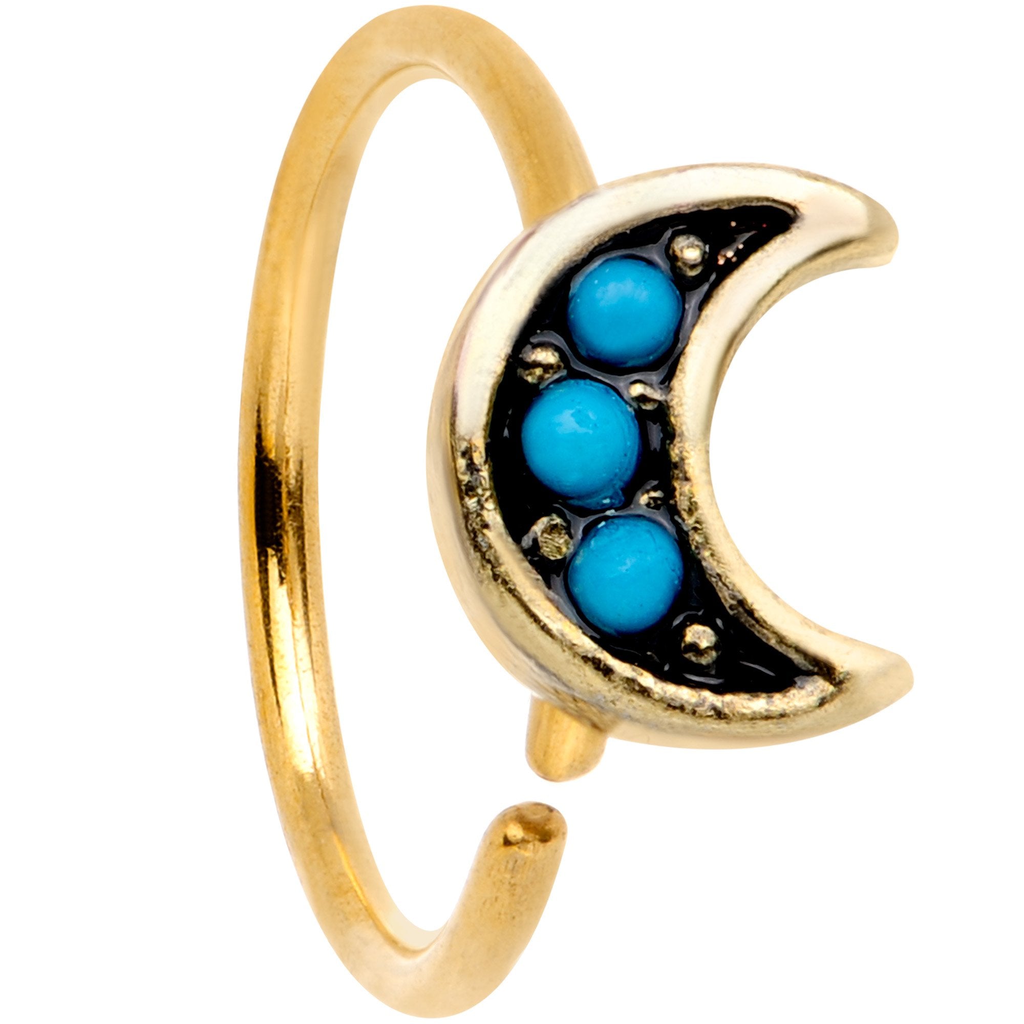 20G 5/16 Blue Orb Gold Tone Crescent Moon Seamless Circular Ring