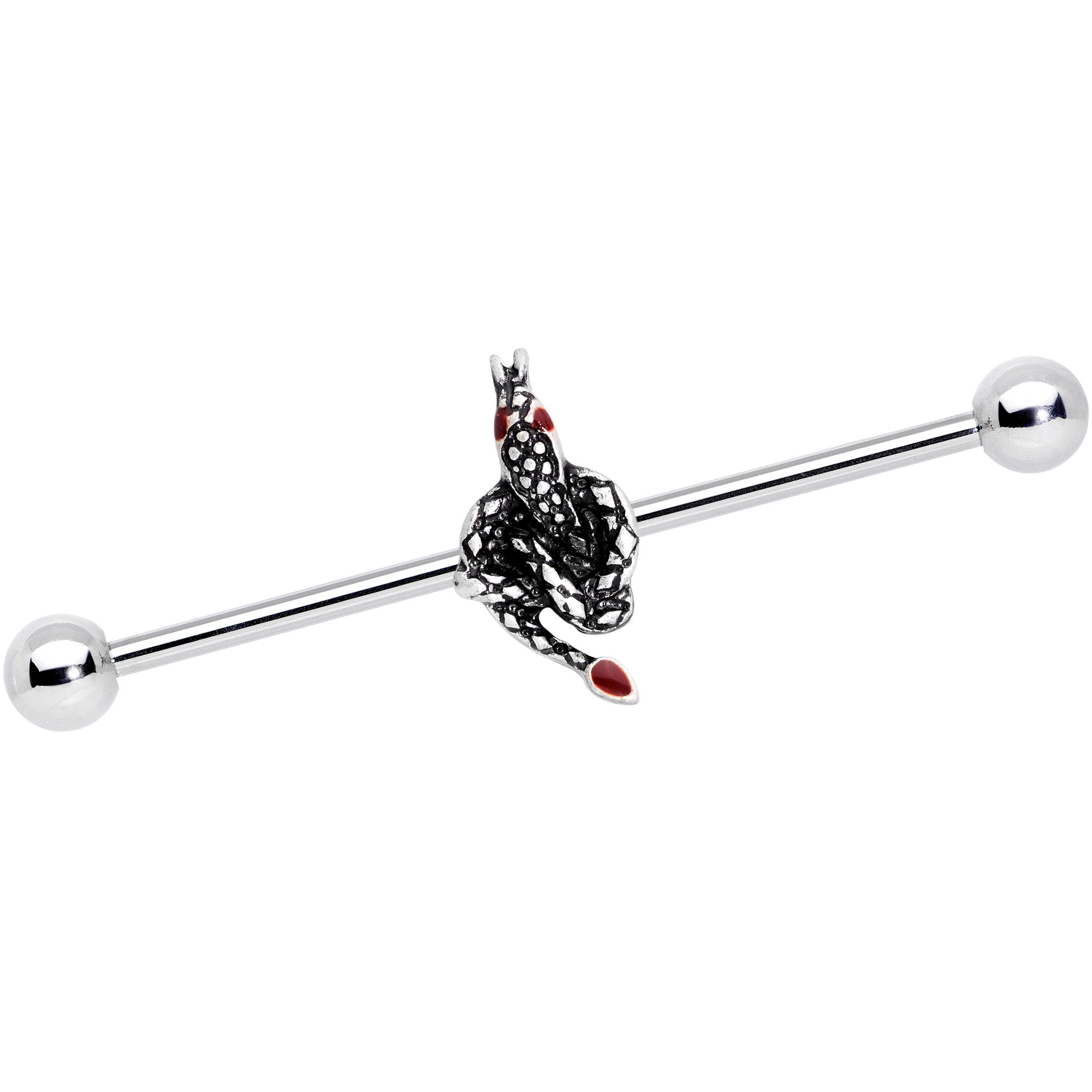 14G Red Gem Slithering Snake Industrial Barbell 38mm