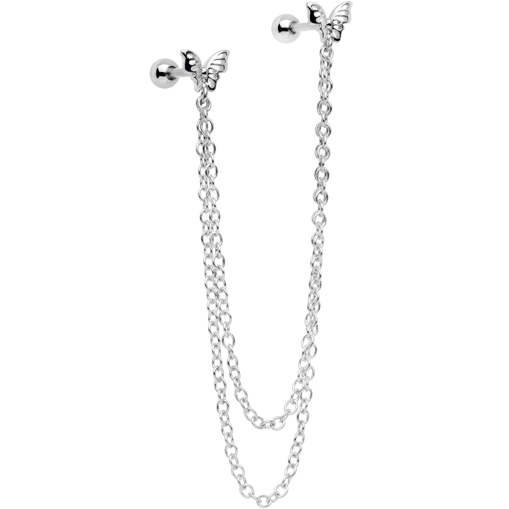 16G 1/4 Springtime Butterfly Cartilage Chain Earring