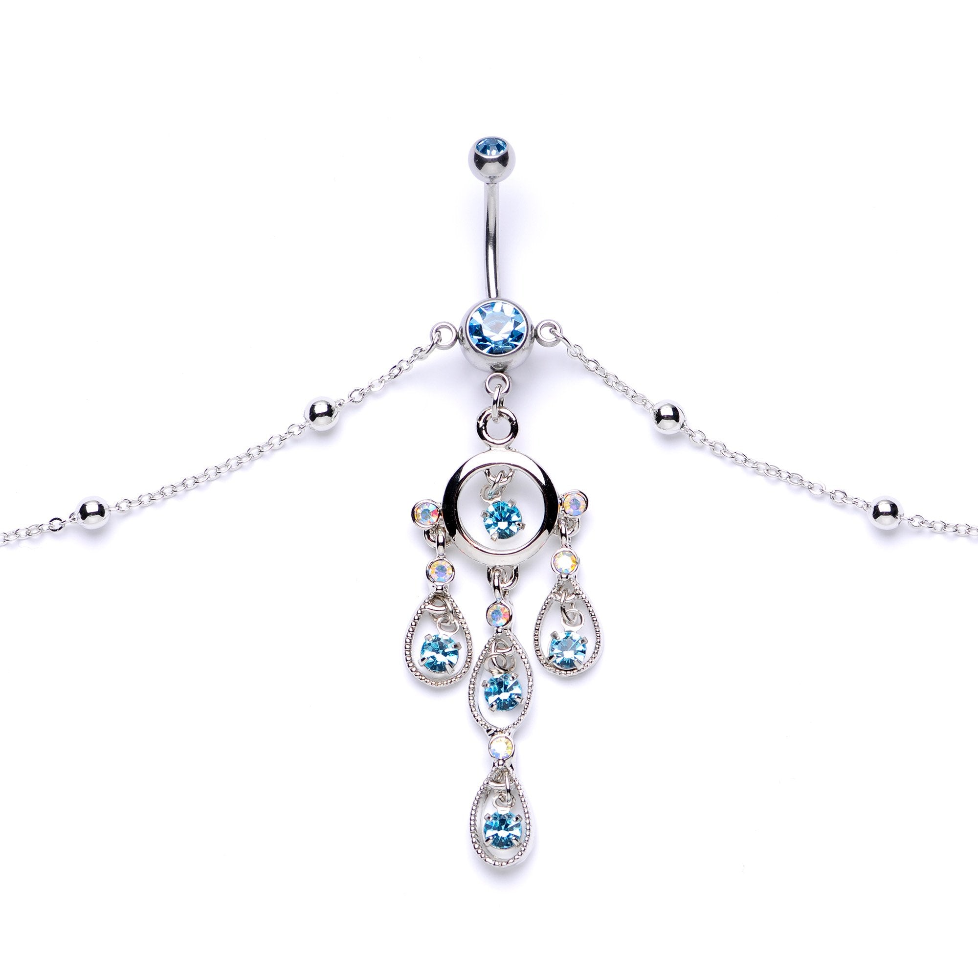 Aqua Gem Dancing Queen Chandelier Dangle Belly Ring Belly Chain