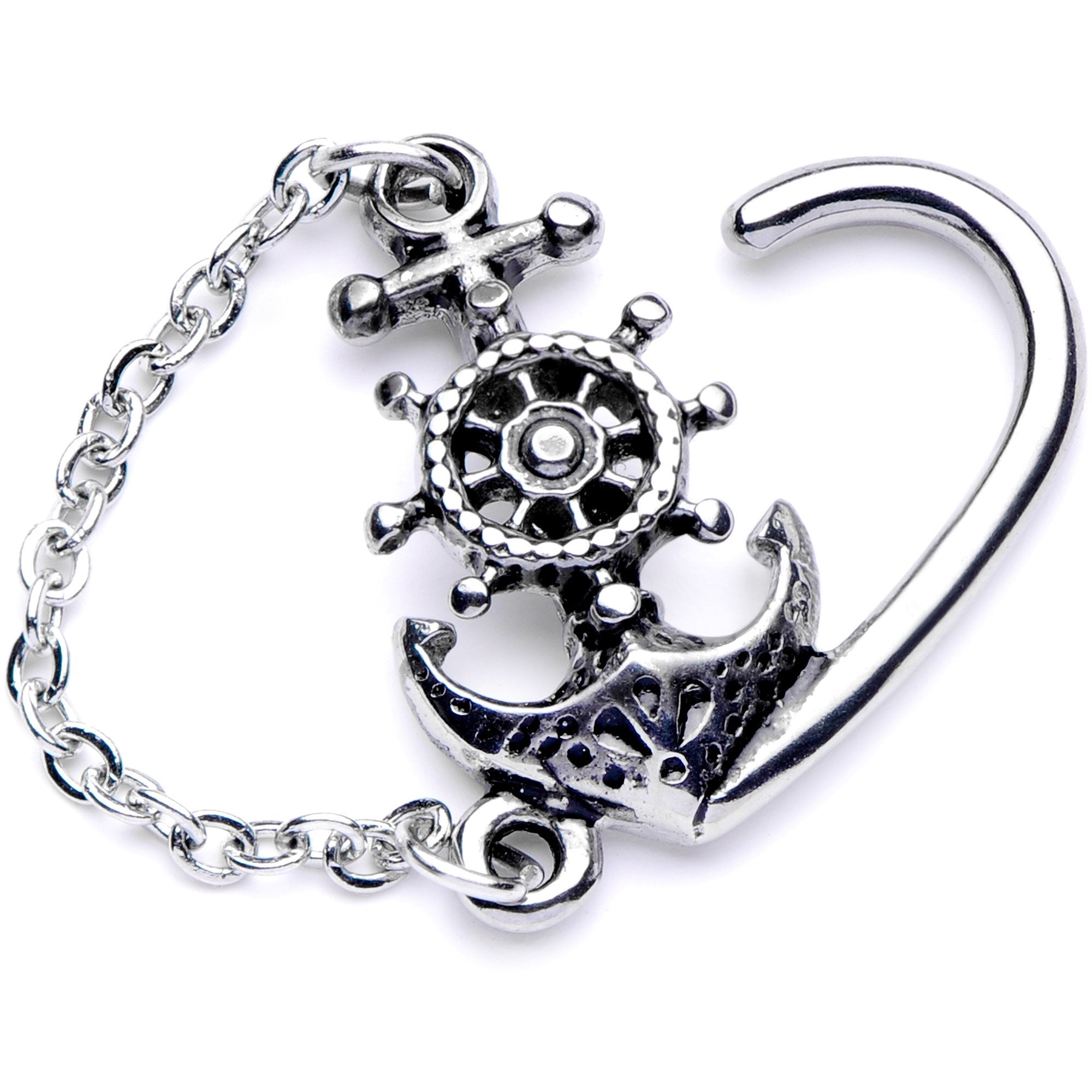 16G 3/8 Nautical Anchor Chain Dangle Right Heart Closure Ring