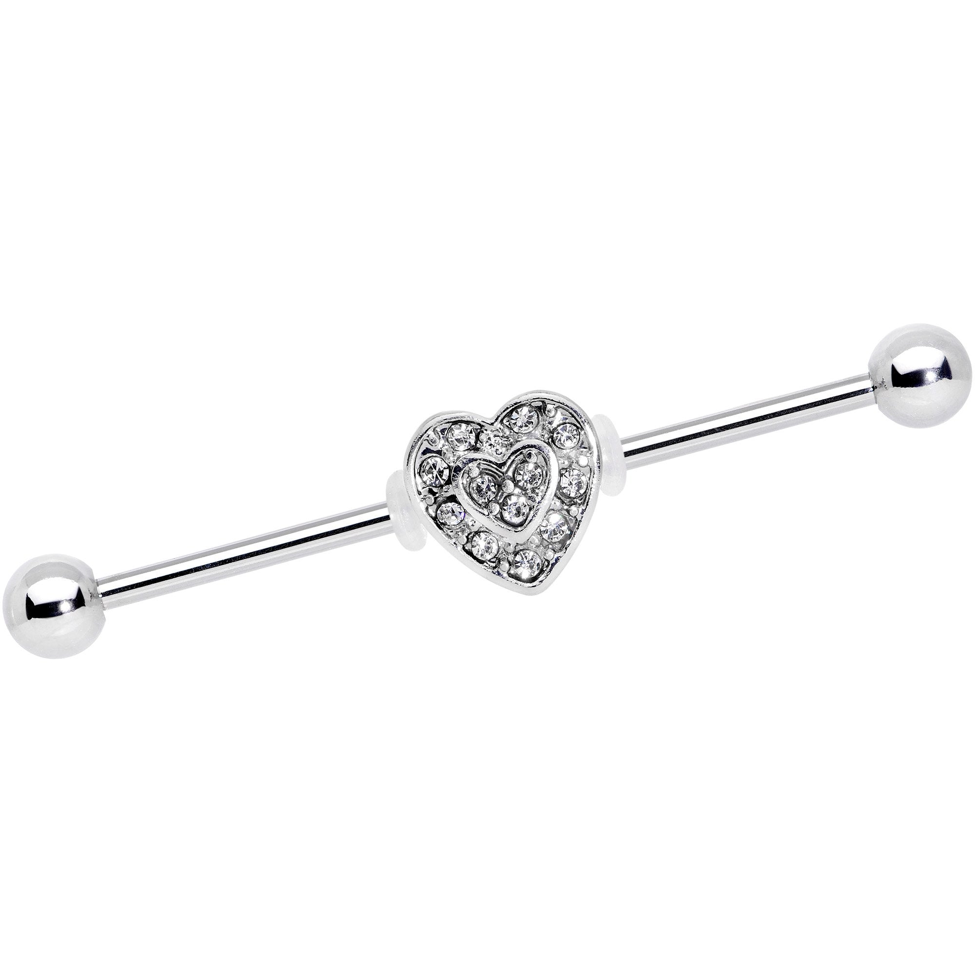 14G Valentines Day Gem Heart Straight Industrial Barbell 38mm
