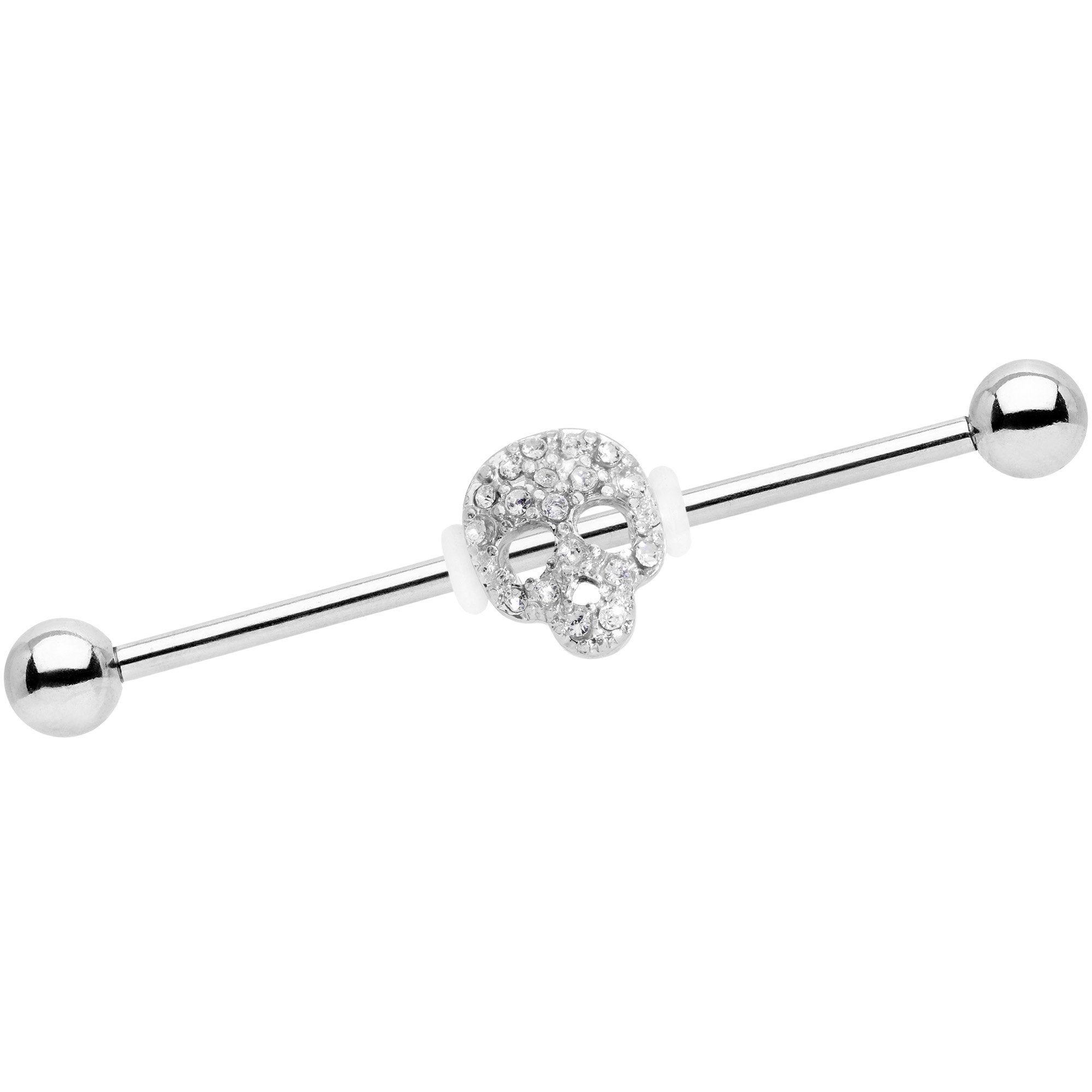 14G Clear Gem Skull Charm Straight Industrial Barbell 38mm