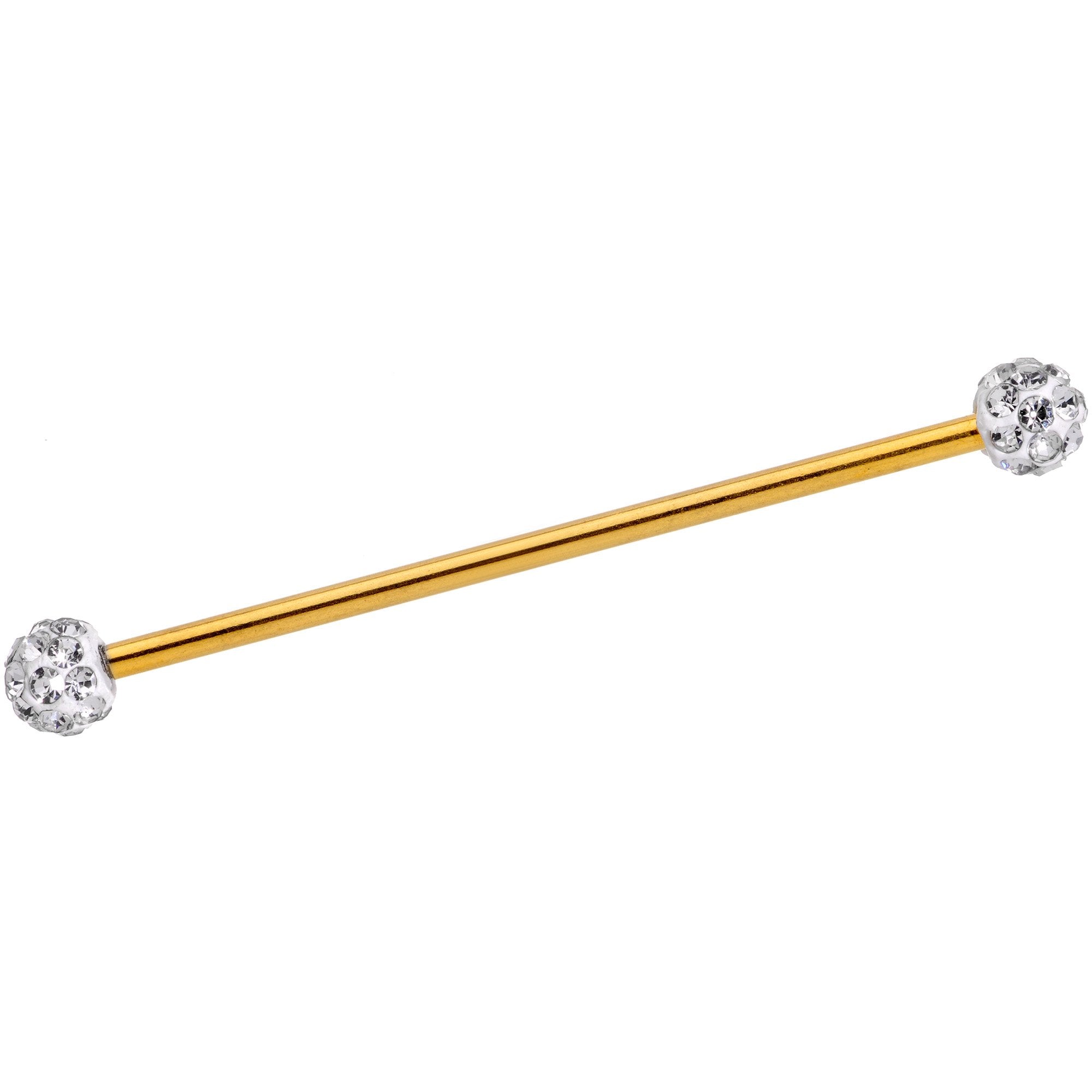 Clear Gem Cluster End Gold Anodized Straight Industrial Barbell 38mm