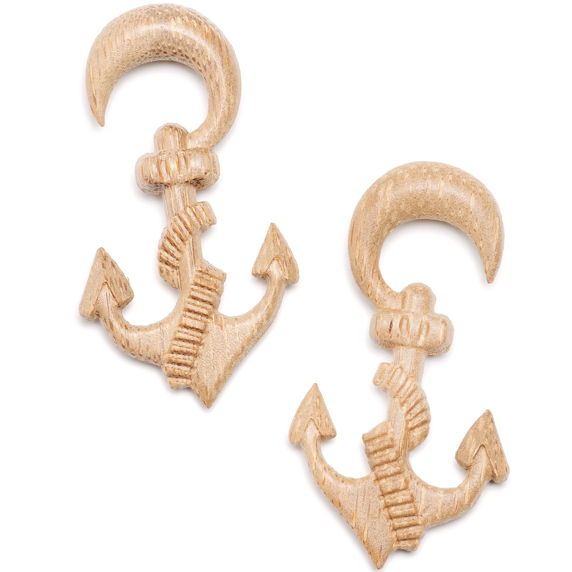Organic Hand Carved Wood Nautical Anchor Hanger Plug Set 4mm to 10mm