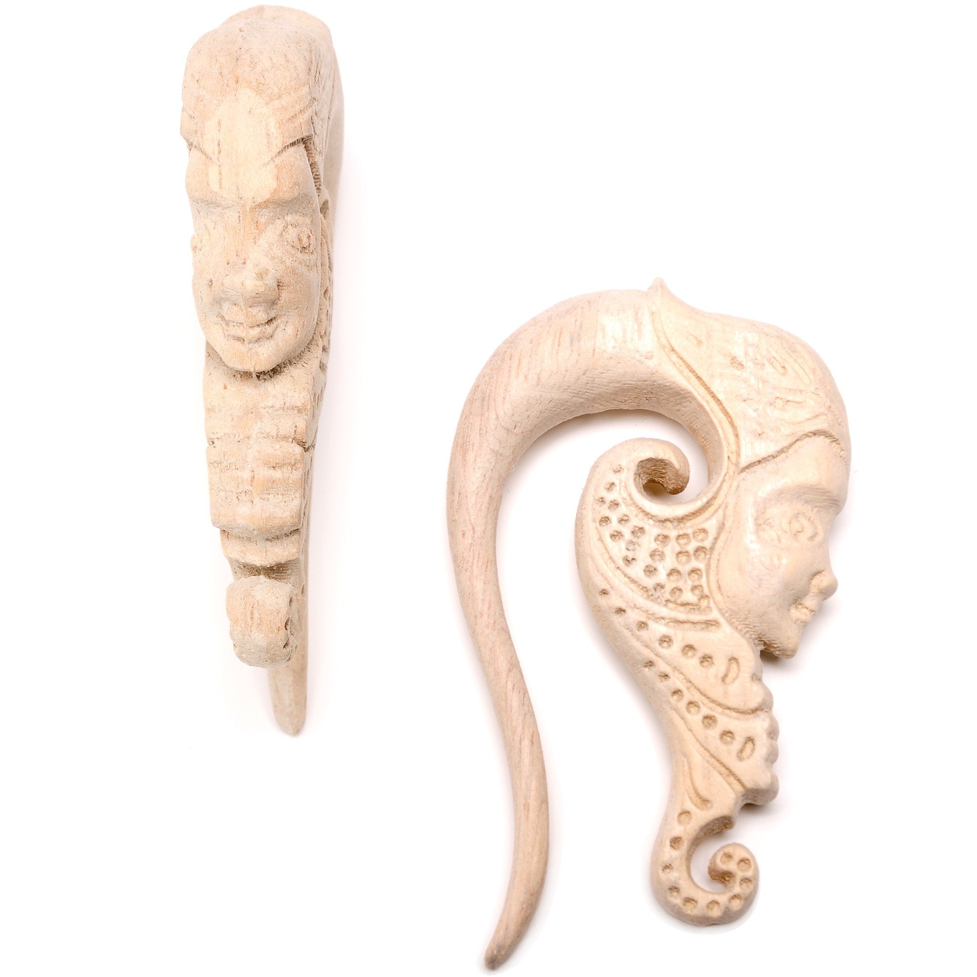 00G Hand Carved Wood Forest Nymph Hanger Plug Set