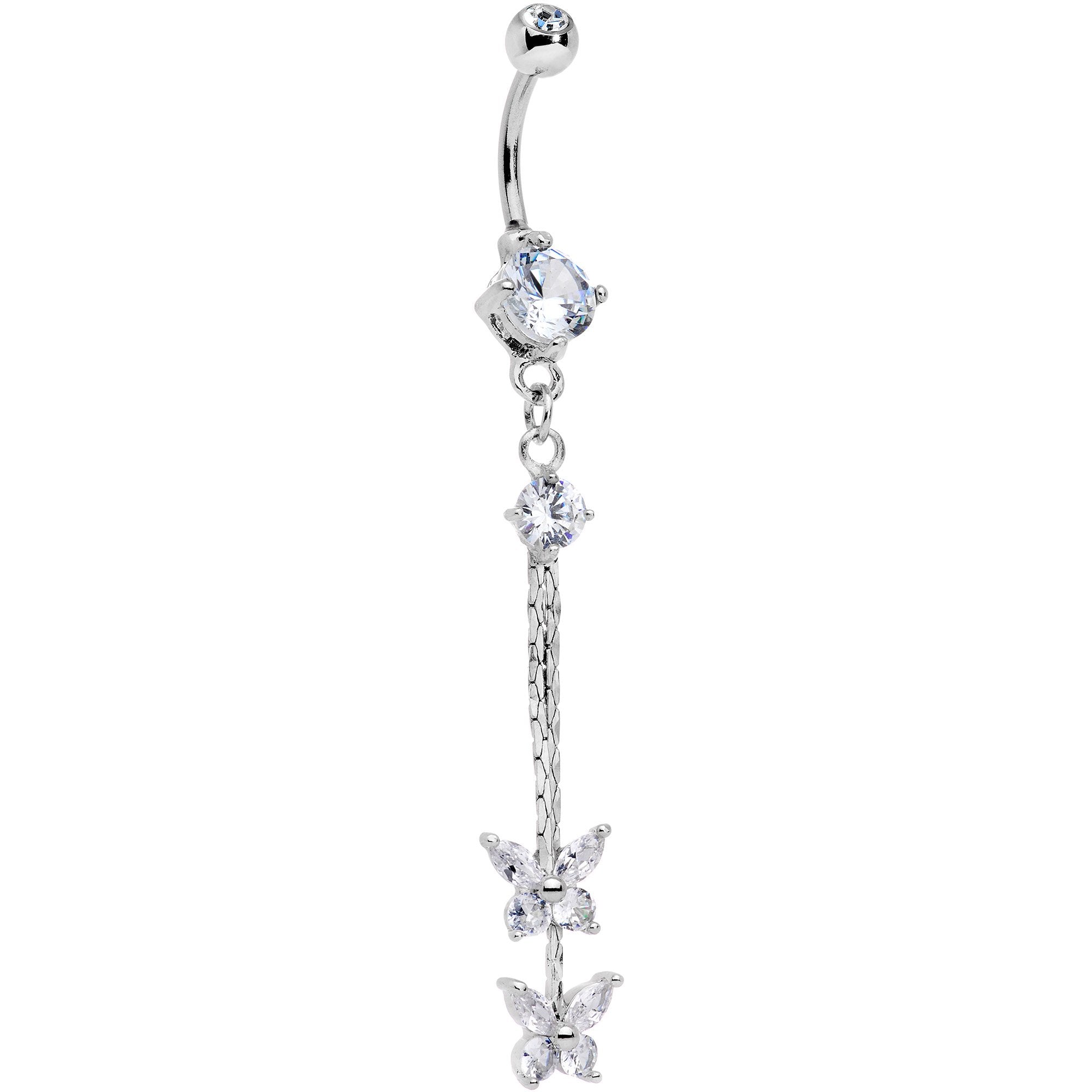 Clear Gem Bye Bye Spring Chain Butterfly Dangle Belly Ring