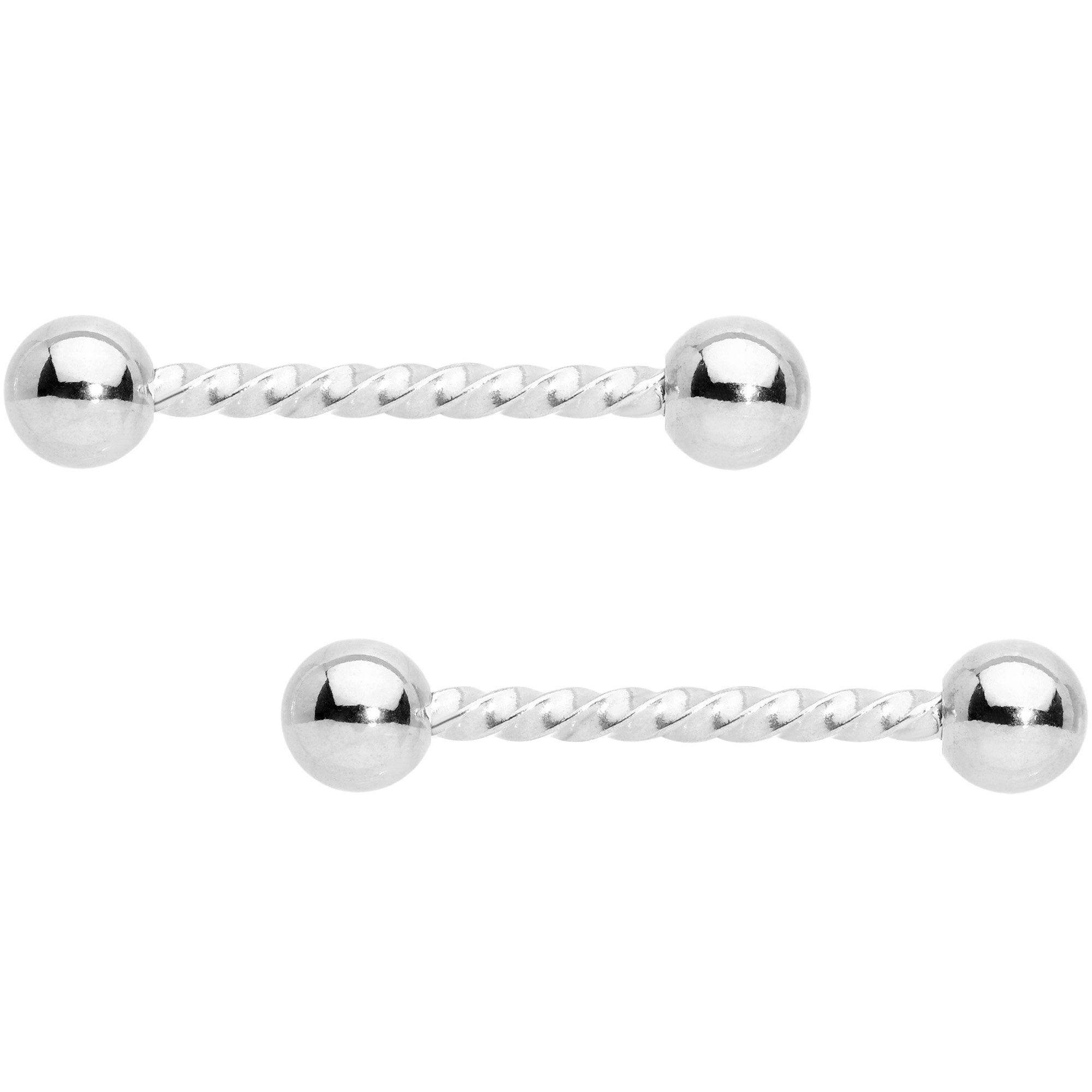 14G 5/8 Stainless Steel Twisted Barbell Nipple Ring Set